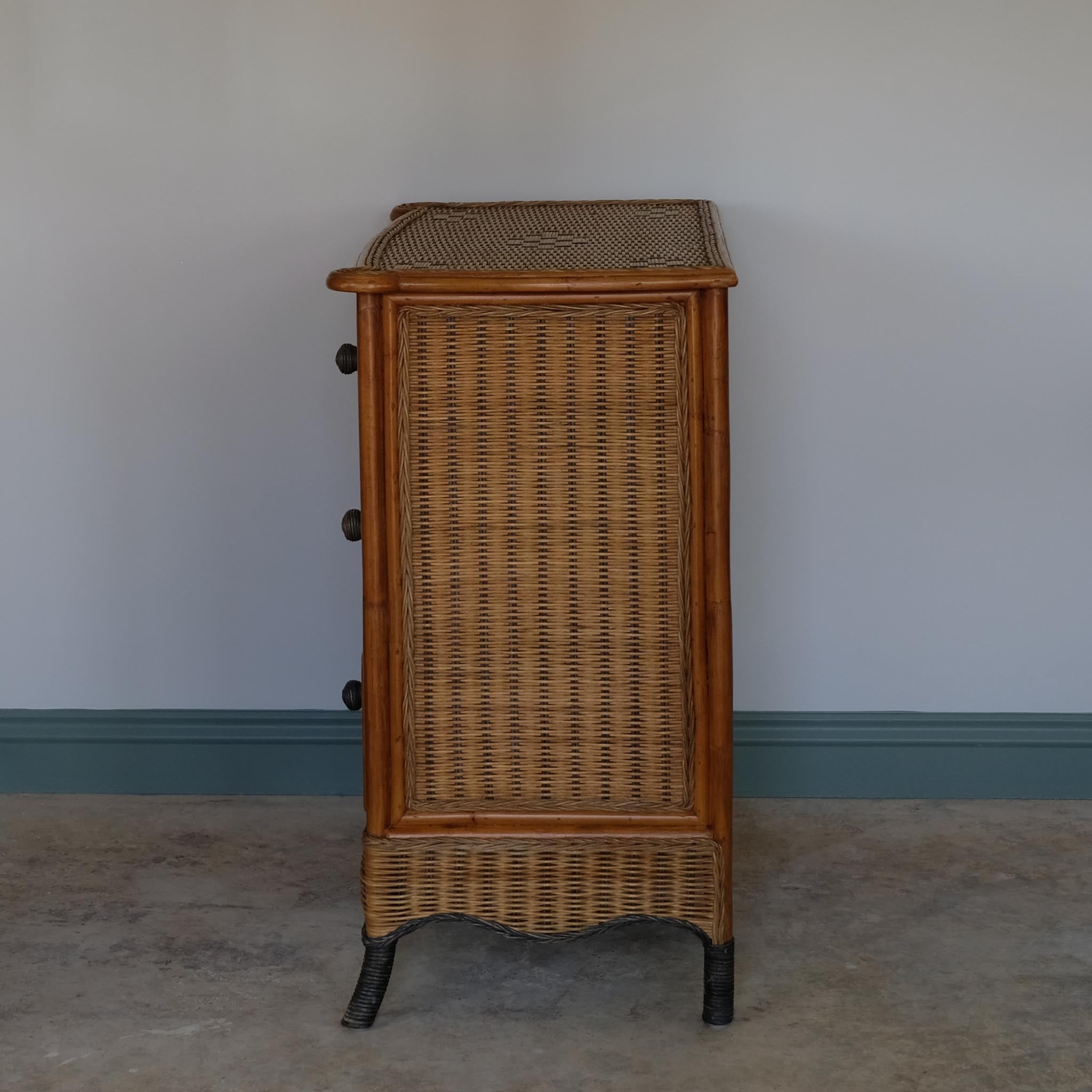 VINTAGE 1970S BAMBOO & RATTAN CHEST OF DRAWERS