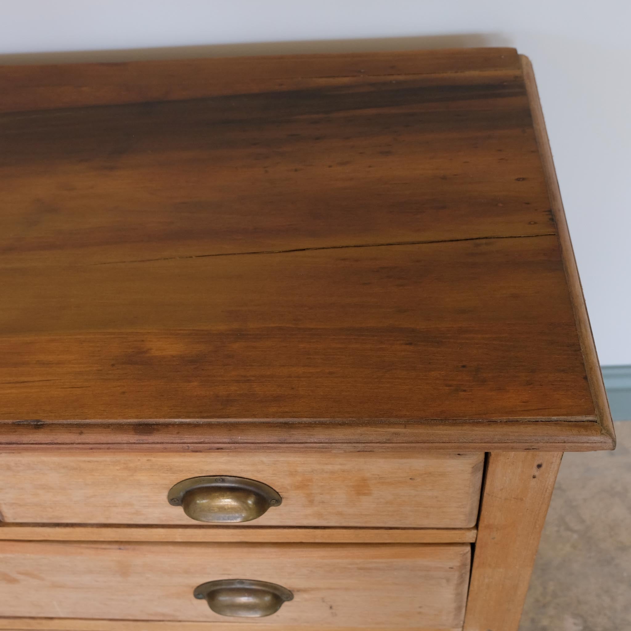 EDWARDIAN PINE CHEST OF DRAWERS WITH BRASS HANDLES
