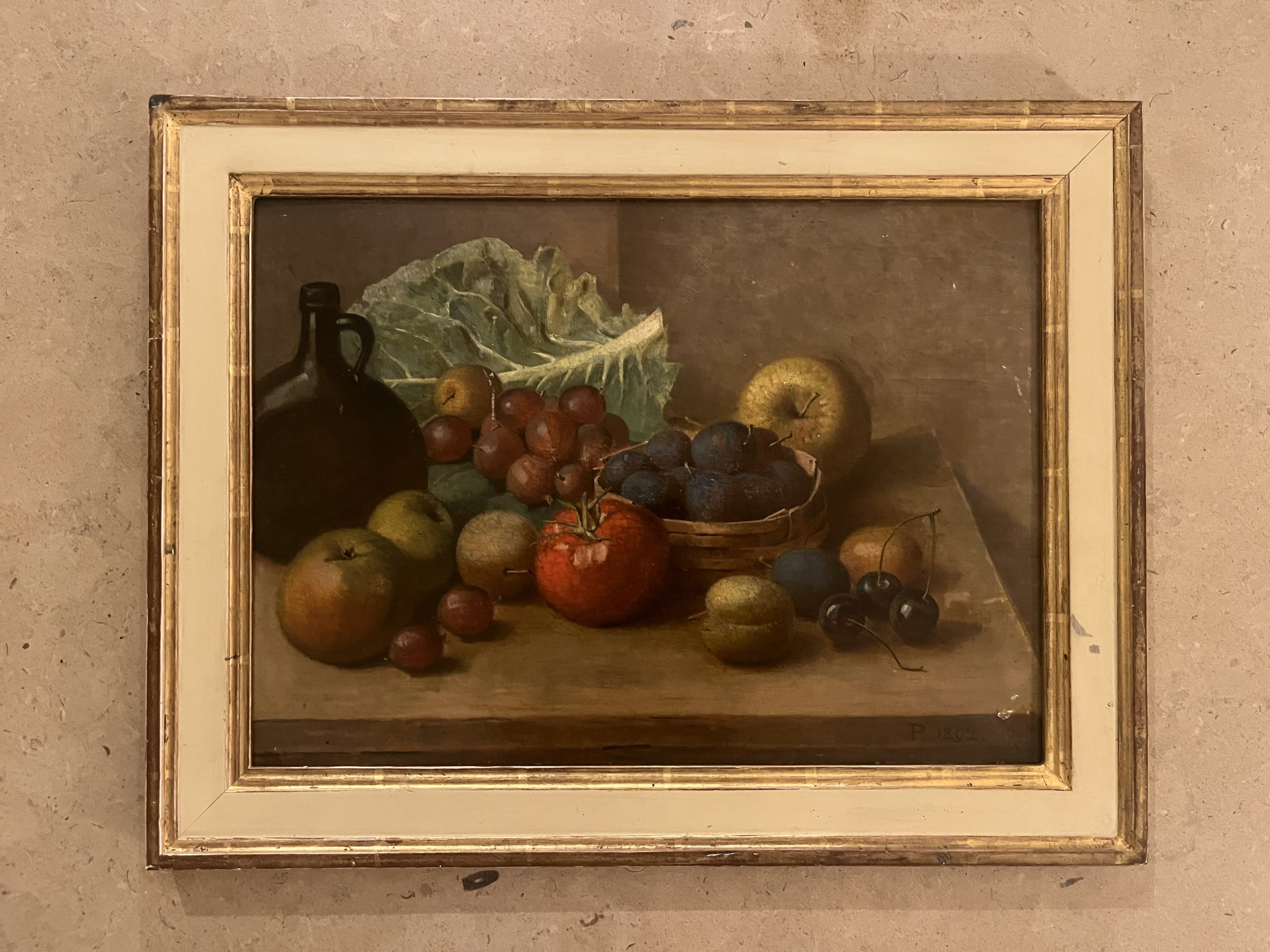LATE 19TH CENTURY OIL ON BOARD STILL LIFE WITH GARDEN HARVEST