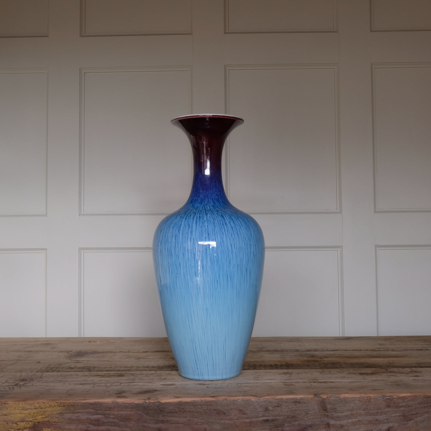 LARGE BLUE FLAMBE STONEWARE VINTAGE VASE by Summerfield & Scott