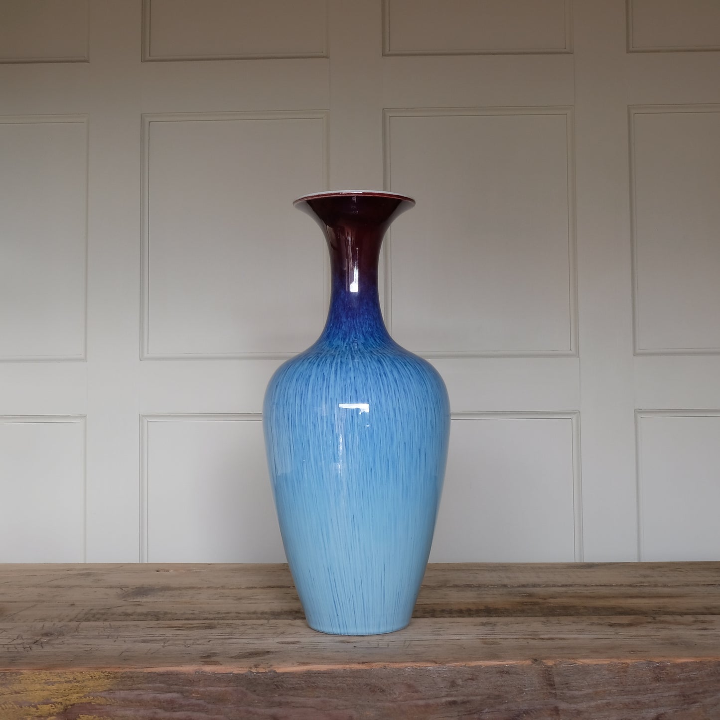 LARGE BLUE FLAMBE STONEWARE VINTAGE VASE by Summerfield & Scott