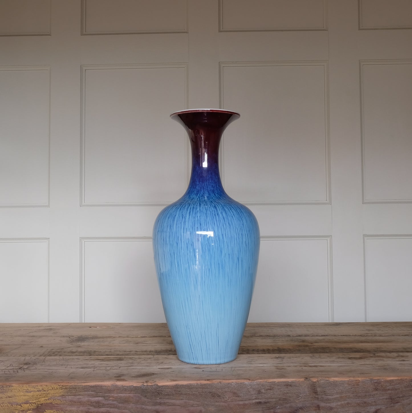 LARGE BLUE FLAMBE STONEWARE VINTAGE VASE by Summerfield & Scott