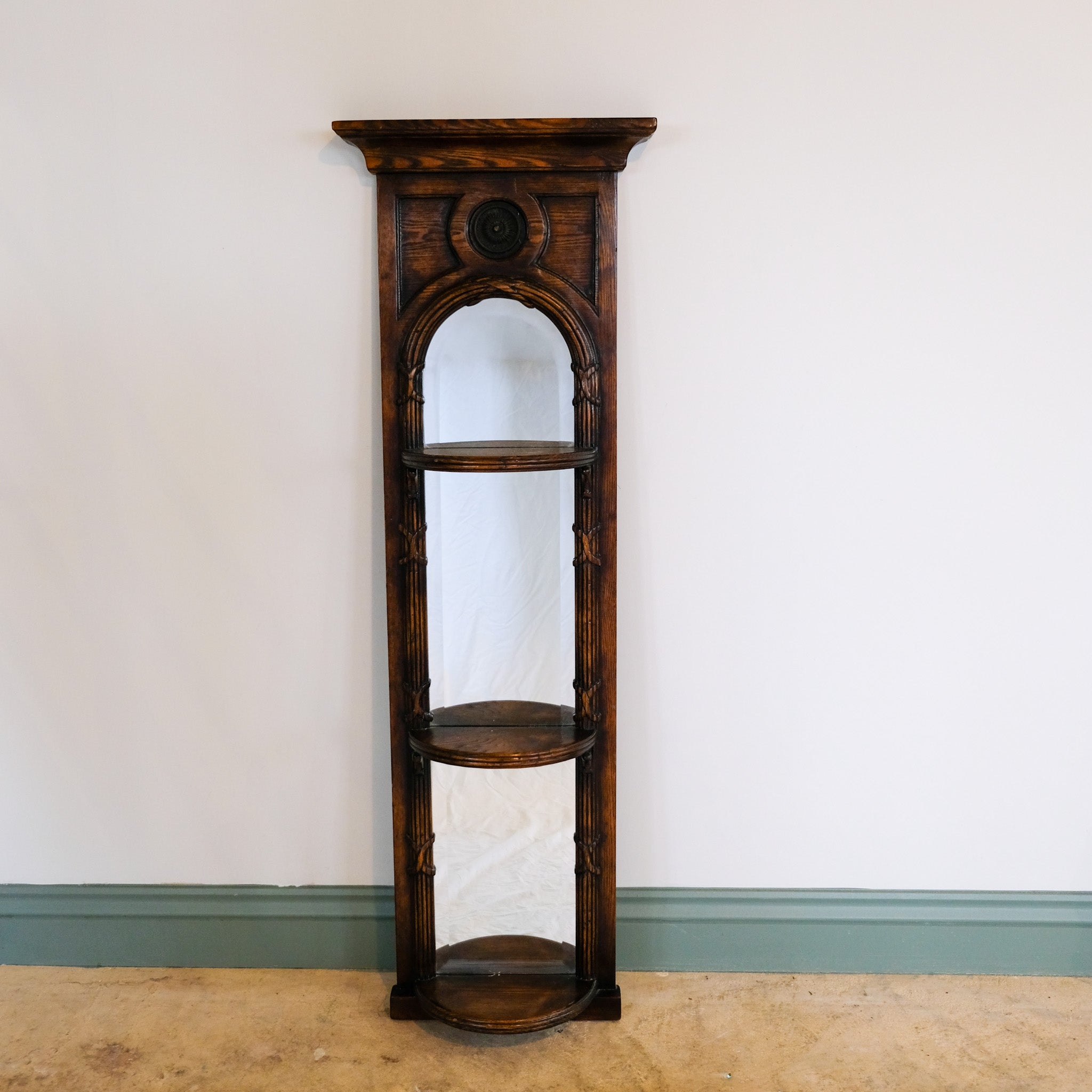 REGENCY OAK FRAMED WALL MIRROR WITH SHELVES