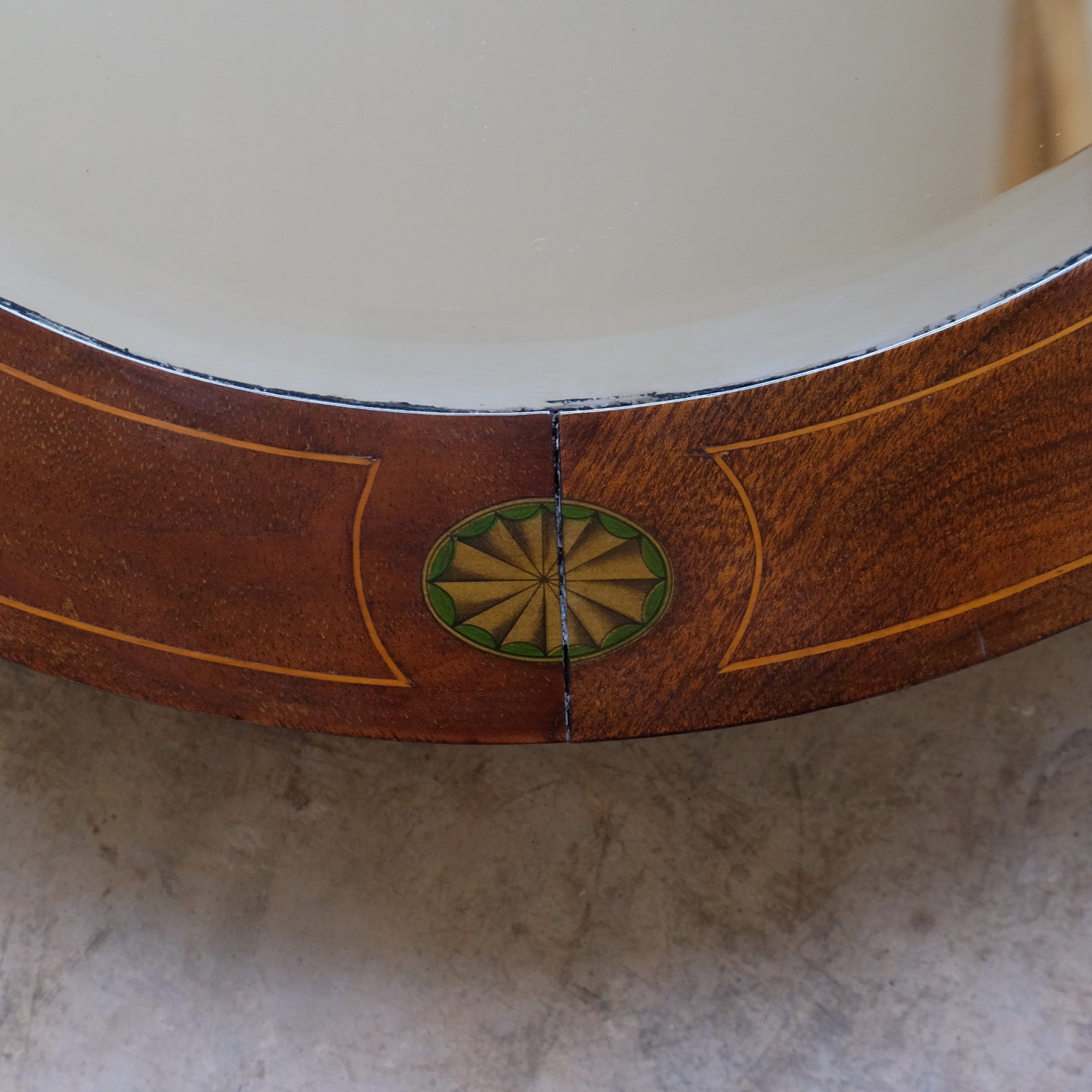 LARGE EDWARDIAN OVAL INLAID MAHOGANY MIRROR