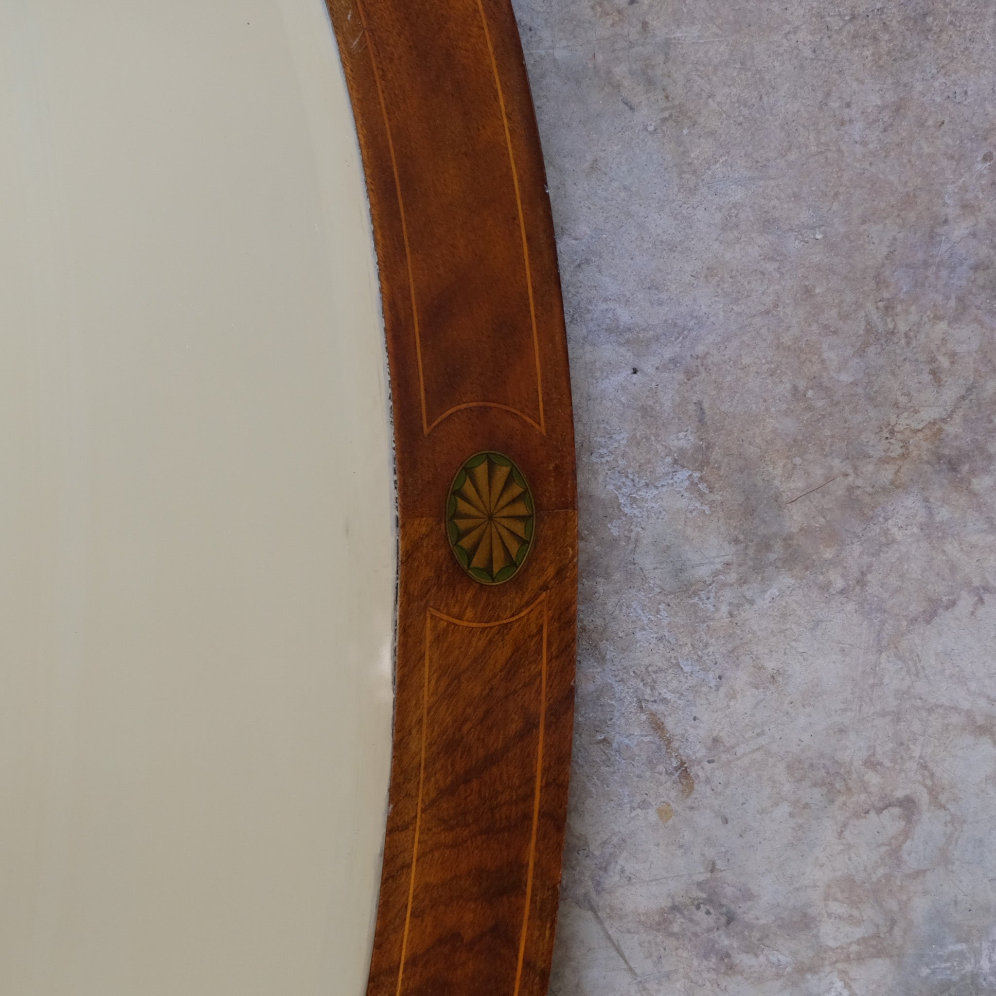 LARGE EDWARDIAN OVAL INLAID MAHOGANY MIRROR
