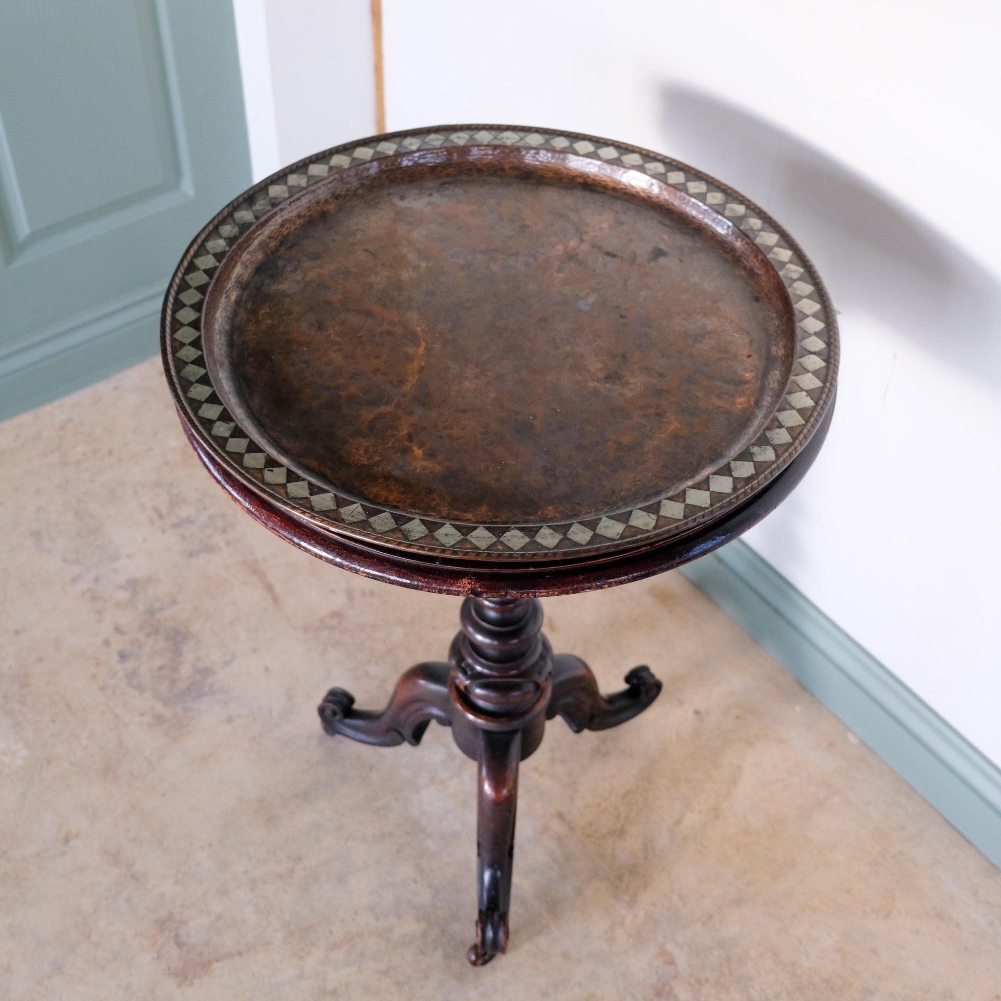 VICTORIAN TRIPOD TABLE WITH REMOVABLE COPPER CHARGER