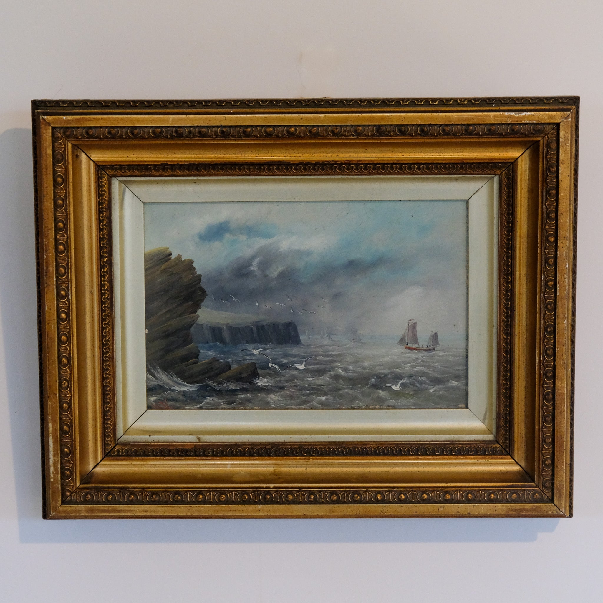 COASTAL SEASCAPE WITH SAILING BOAT ENGLISH SCHOOL