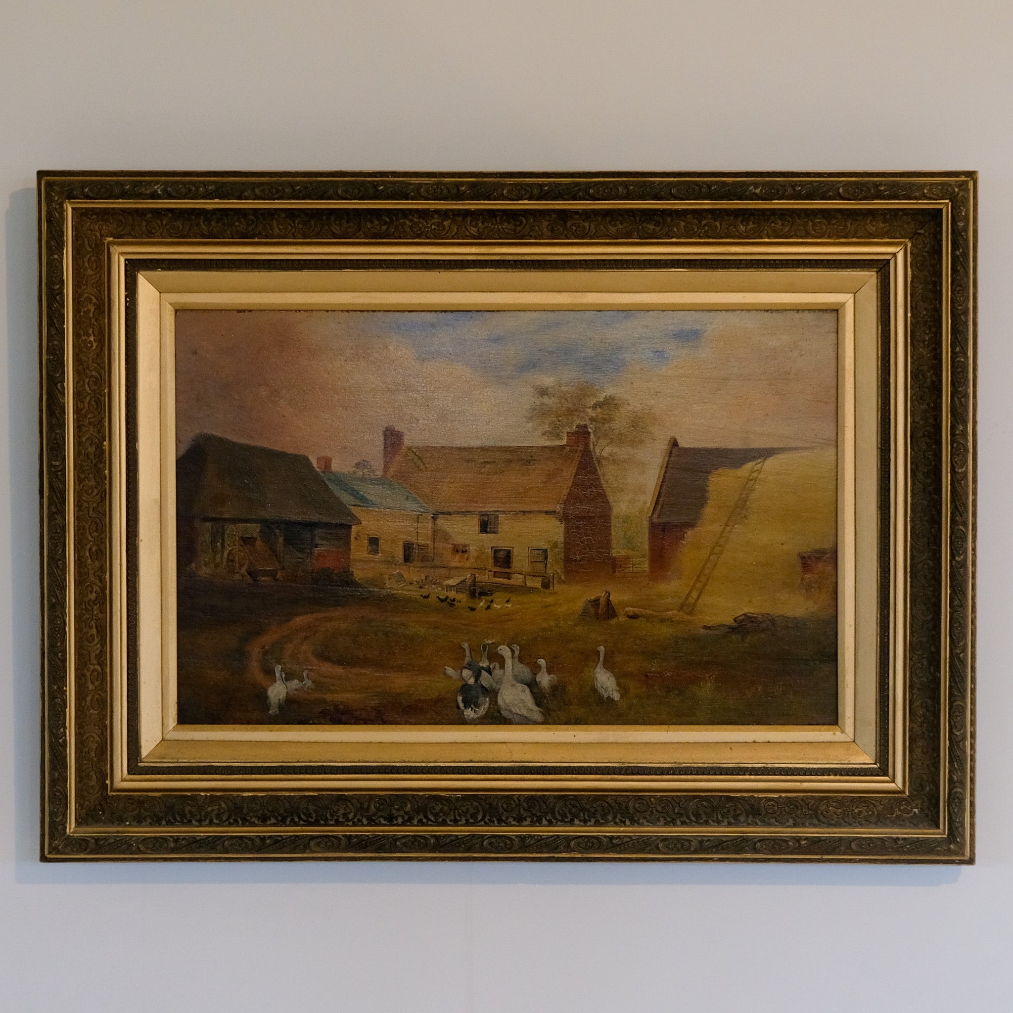 EARLY 20TH CENTURY FARMYARD SCENE WITH GEESE BY A J BAKER