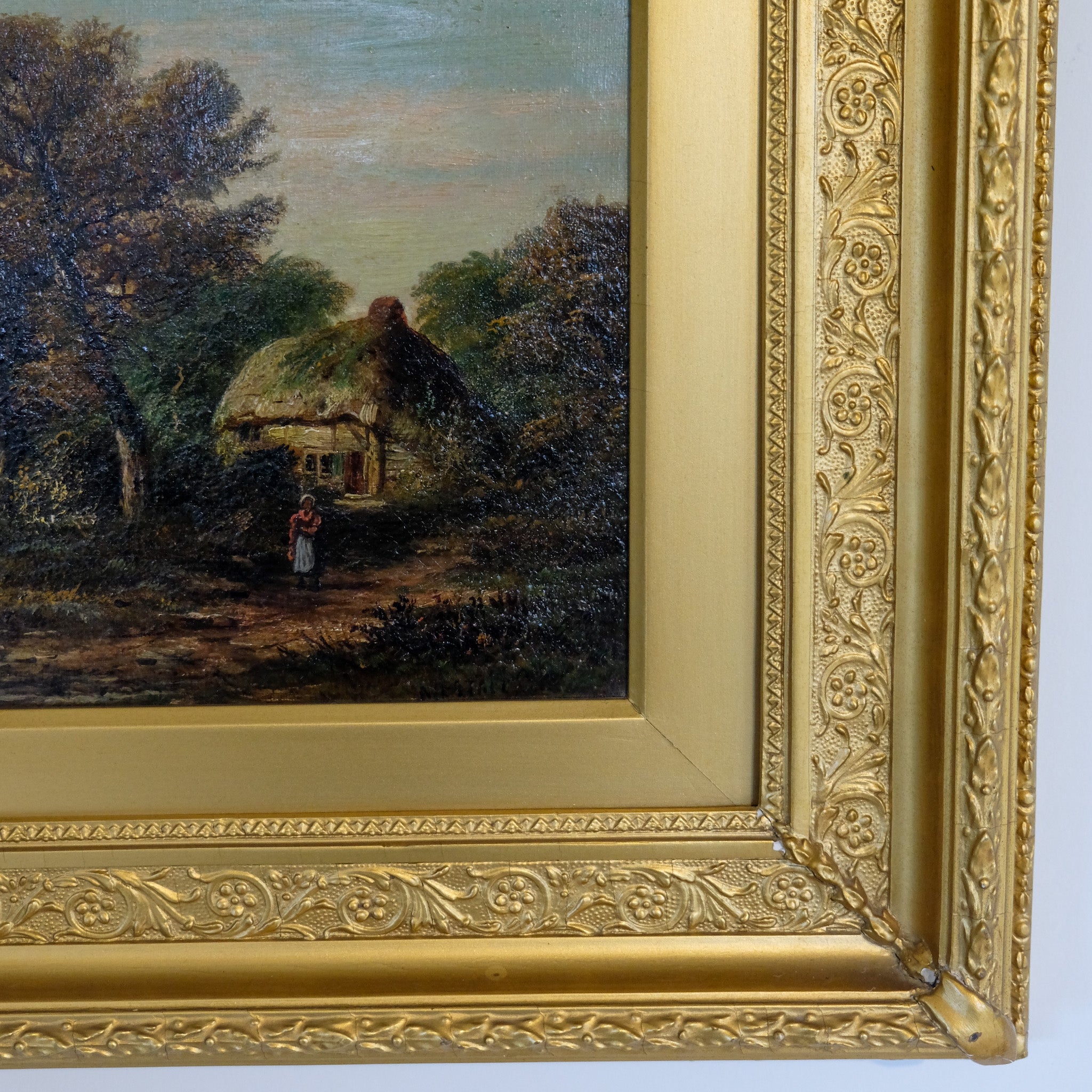 LANDSCAPE WITH A FIGURE BY A THATCHED COTTAGE BY JOHN WESTALL