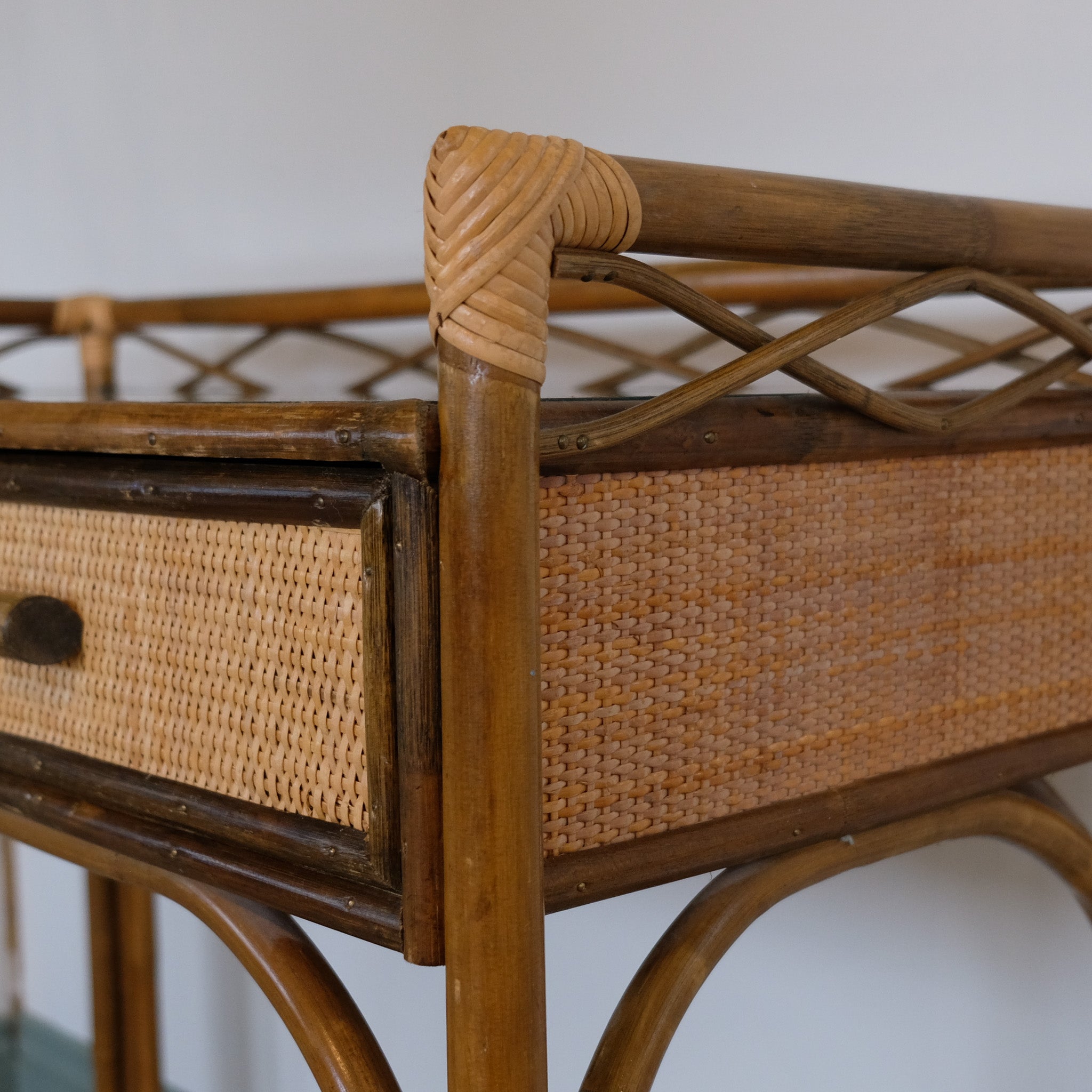 VINTAGE CANE AND BAMBOO DRESSING TABLE / SMALL DESK