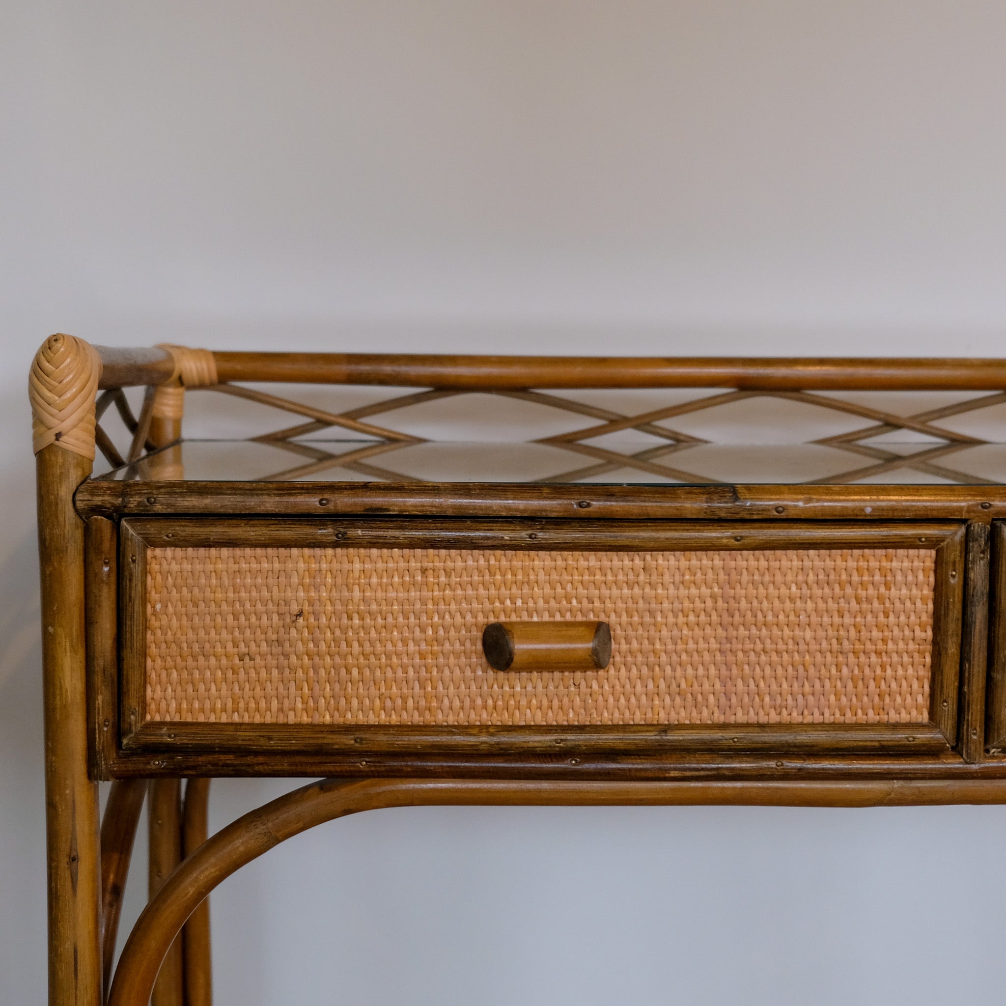 VINTAGE CANE AND BAMBOO DRESSING TABLE / SMALL DESK