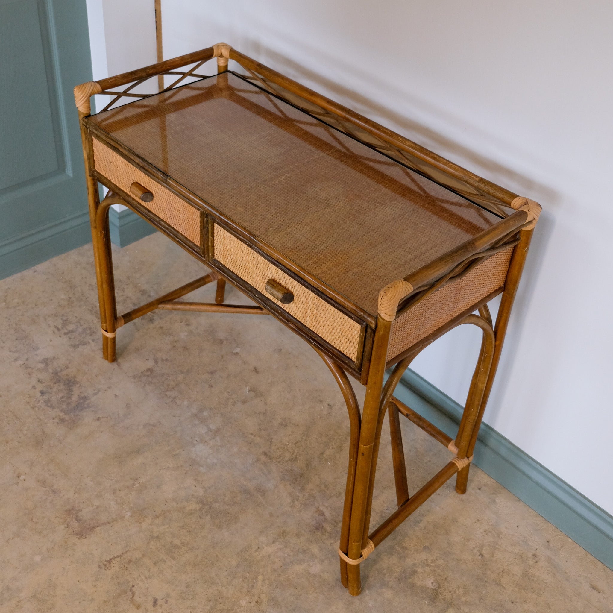 VINTAGE CANE AND BAMBOO DRESSING TABLE / SMALL DESK