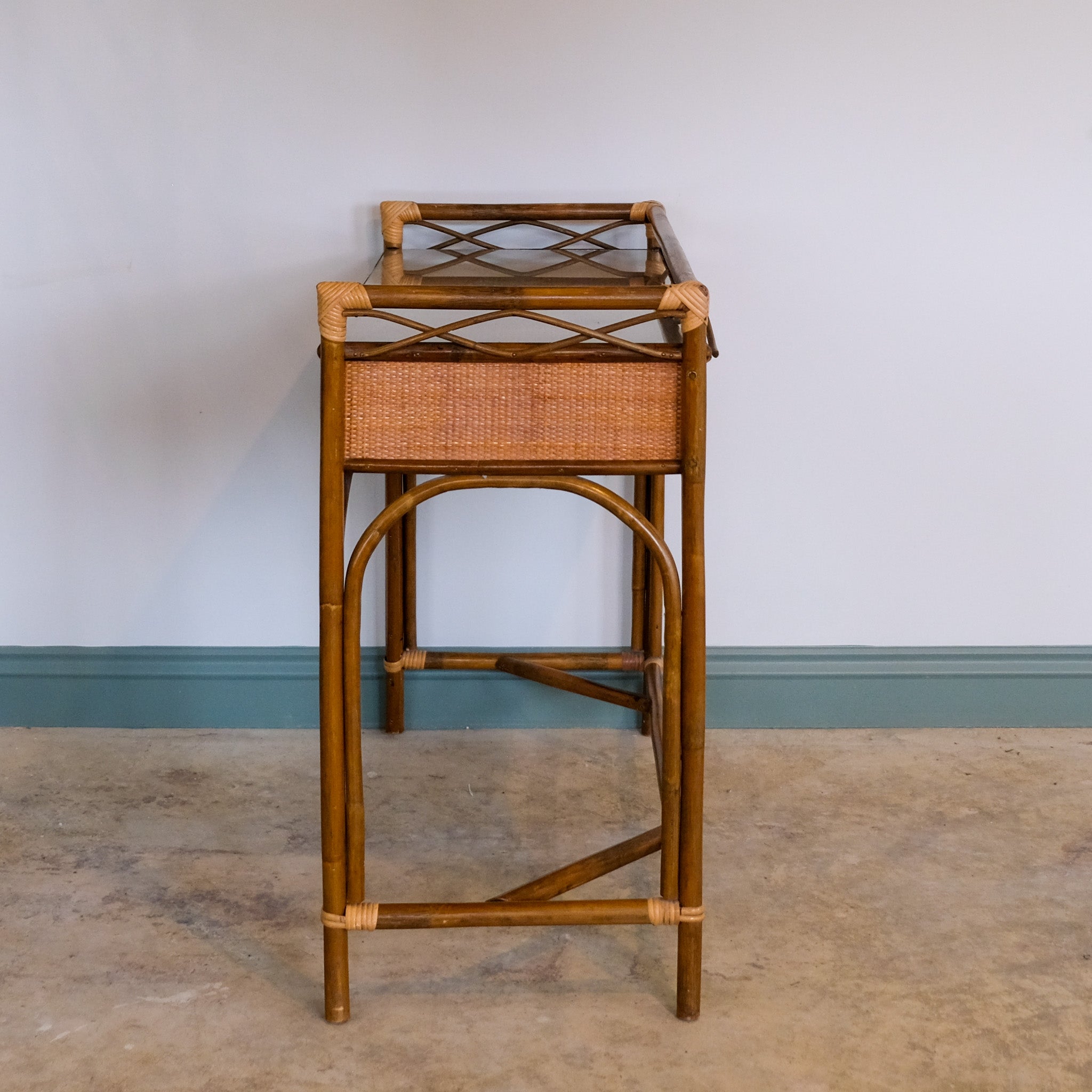 VINTAGE CANE AND BAMBOO DRESSING TABLE / SMALL DESK