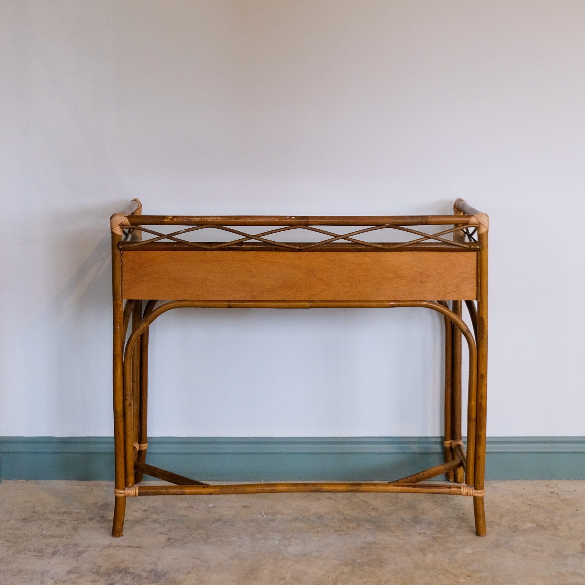 VINTAGE CANE AND BAMBOO DRESSING TABLE / SMALL DESK