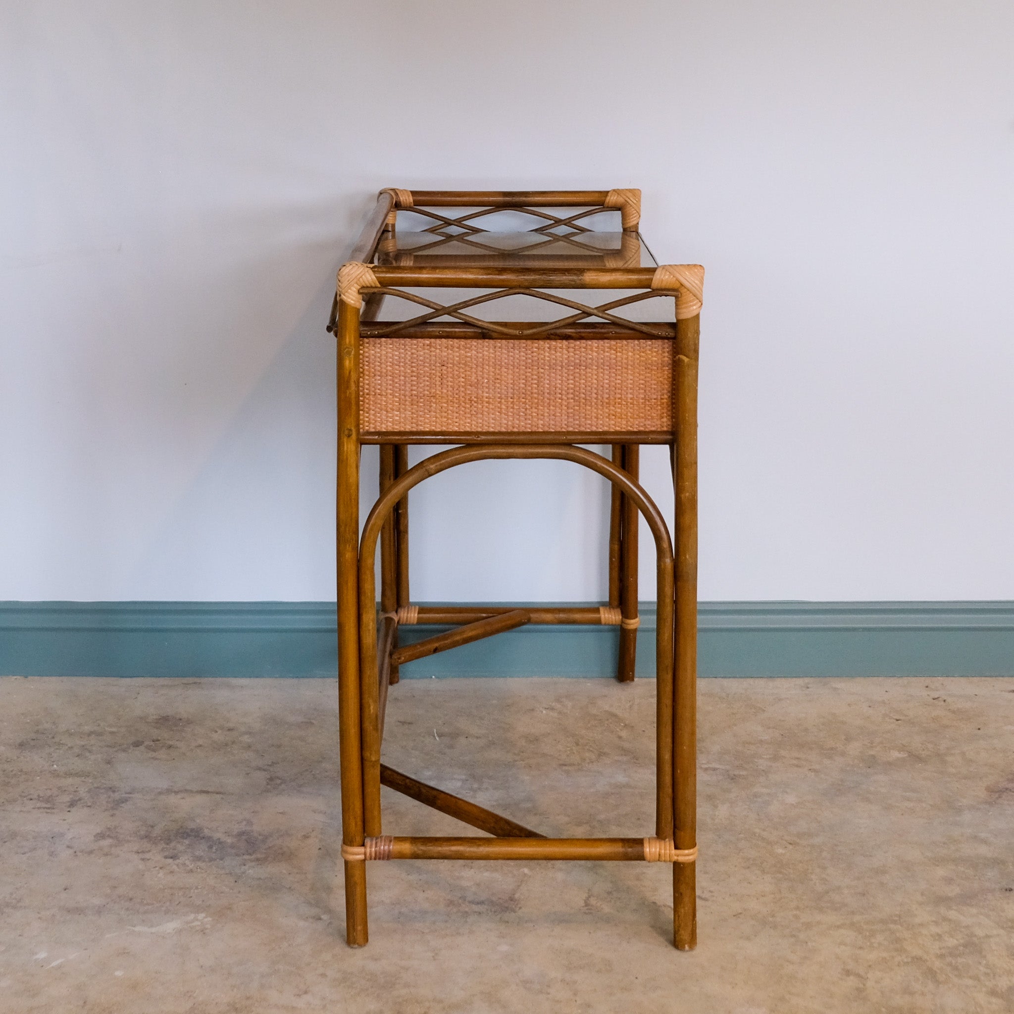 VINTAGE CANE AND BAMBOO DRESSING TABLE / SMALL DESK