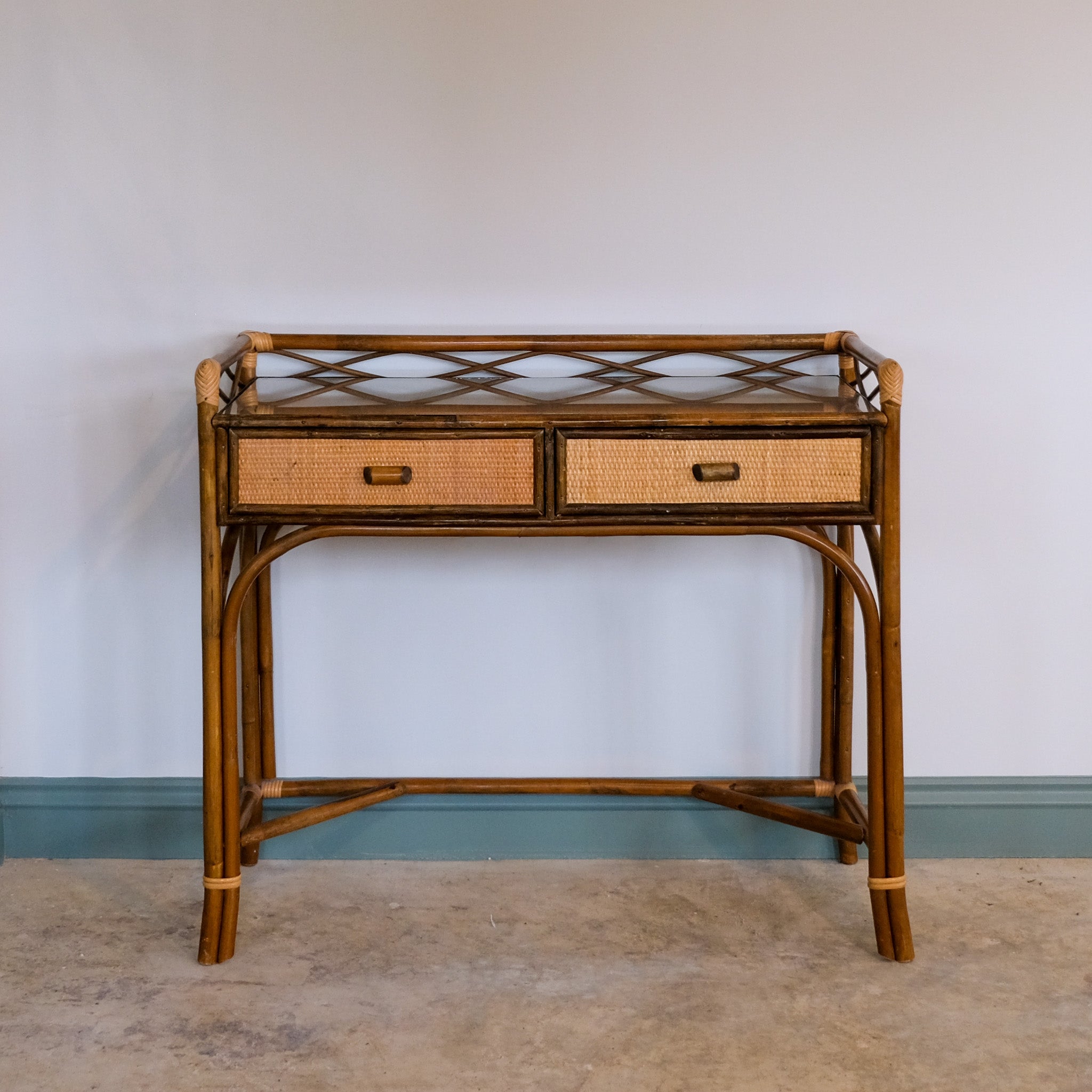 VINTAGE CANE AND BAMBOO DRESSING TABLE / SMALL DESK