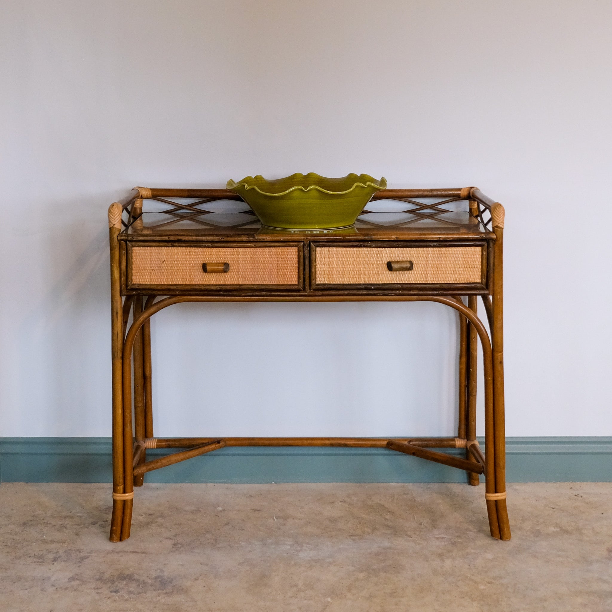 VINTAGE CANE AND BAMBOO DRESSING TABLE / SMALL DESK