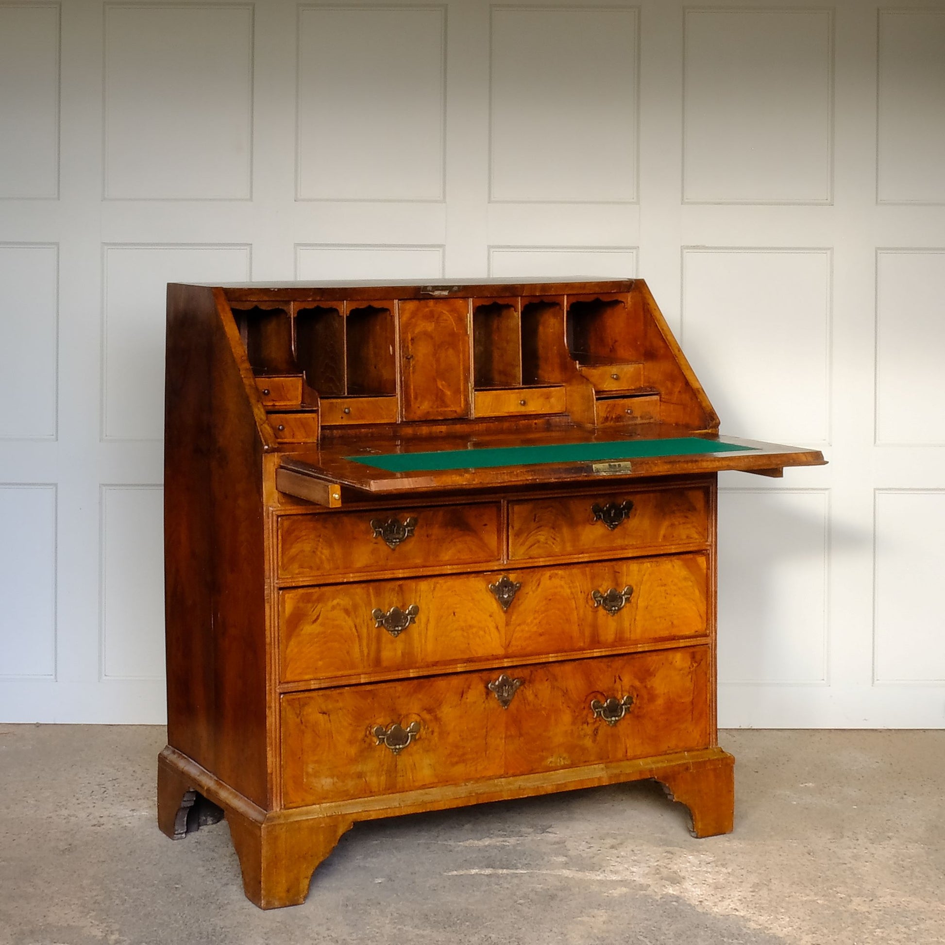 Antique George I Walnut Bureau with Open Top showing inside - by Summerfield & Scott