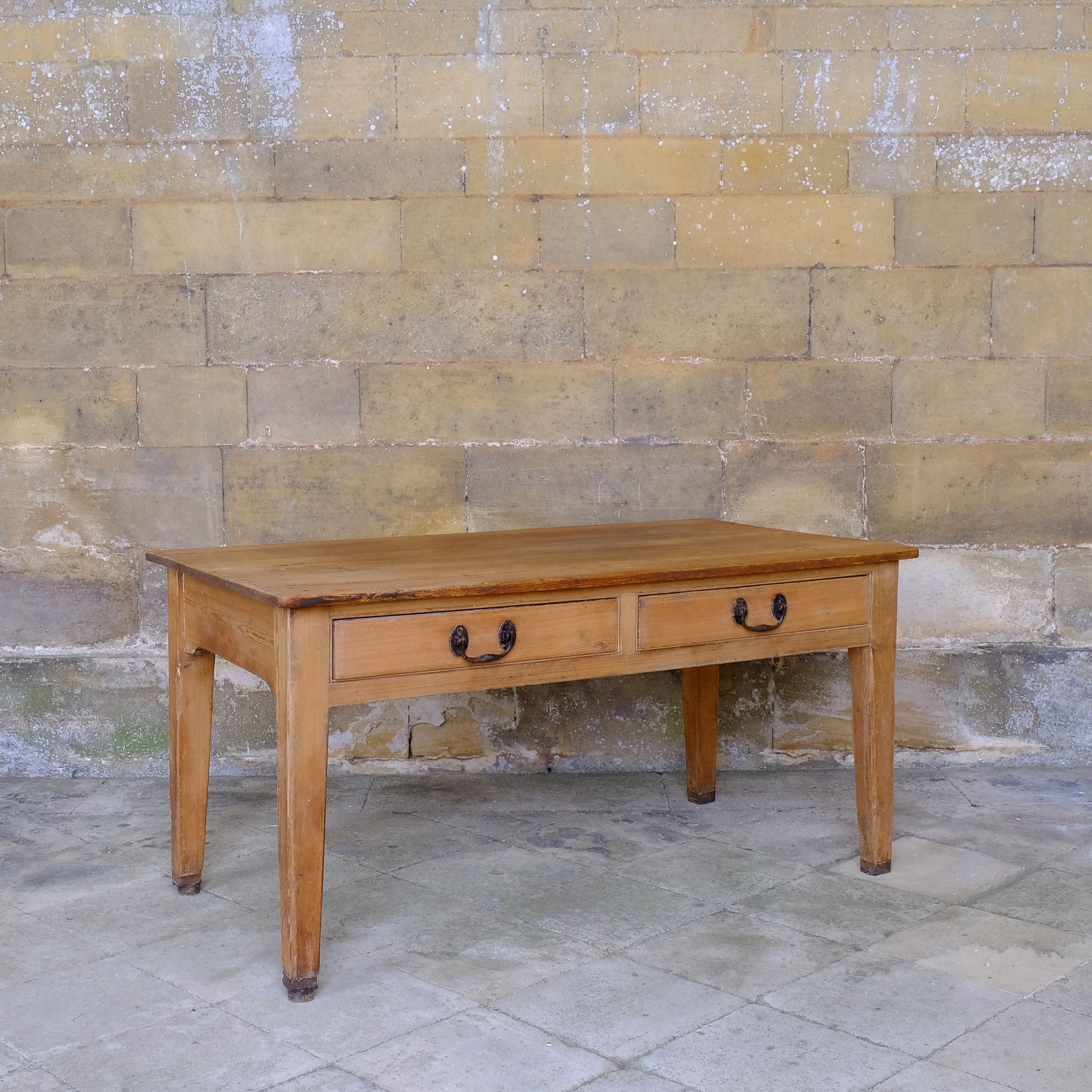 Side angle Antique Victorian English Farmhouse Pine Prep Table by Summerfield & Scott
