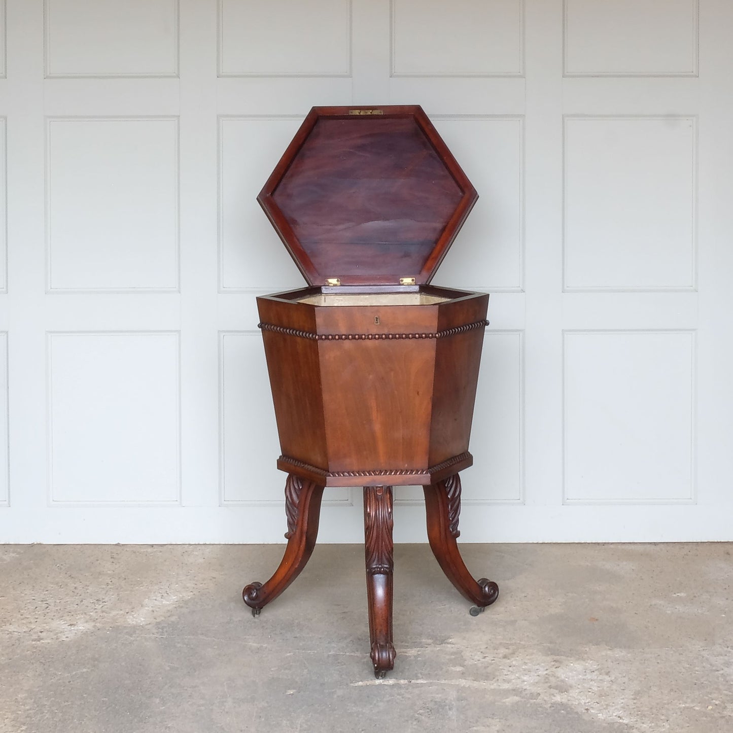 Vintage 19th Century Mahogany Wine Cooler with open lid by Summerfield & Scott