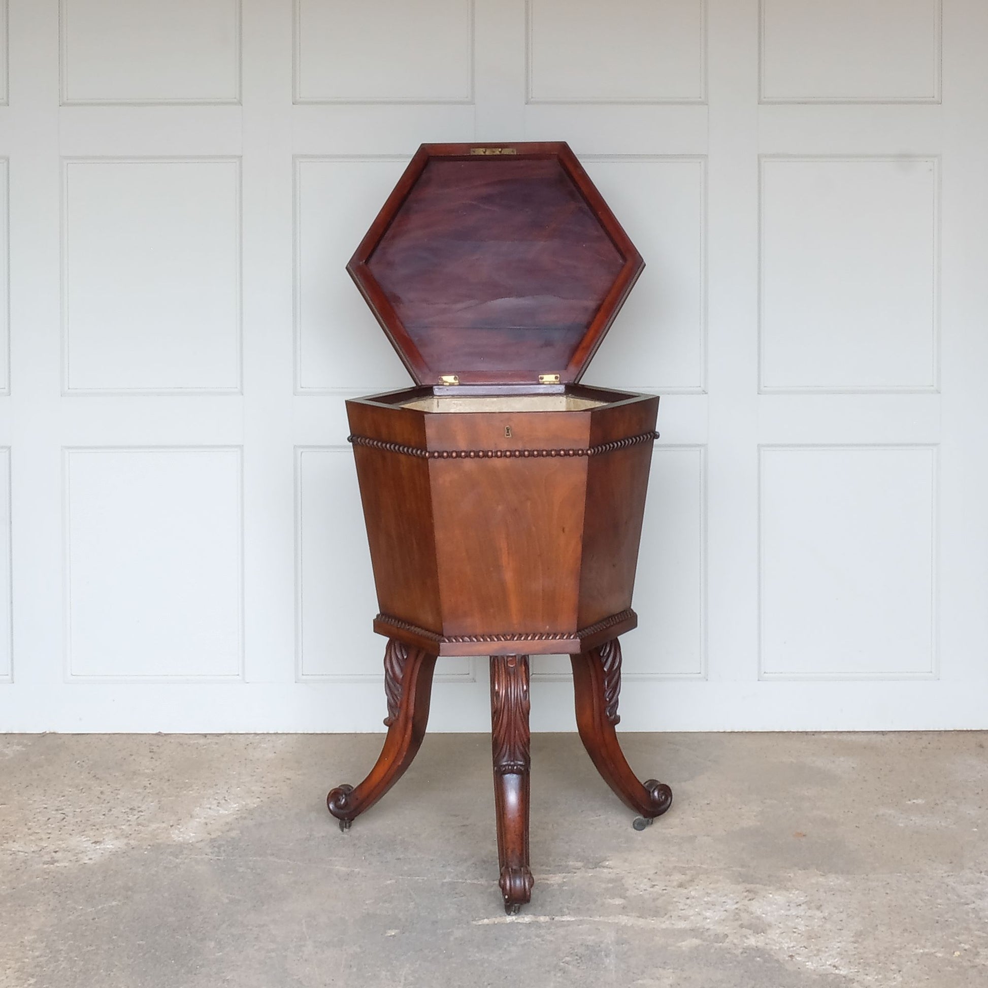 Vintage 19th Century Mahogany Wine Cooler with open lid by Summerfield & Scott