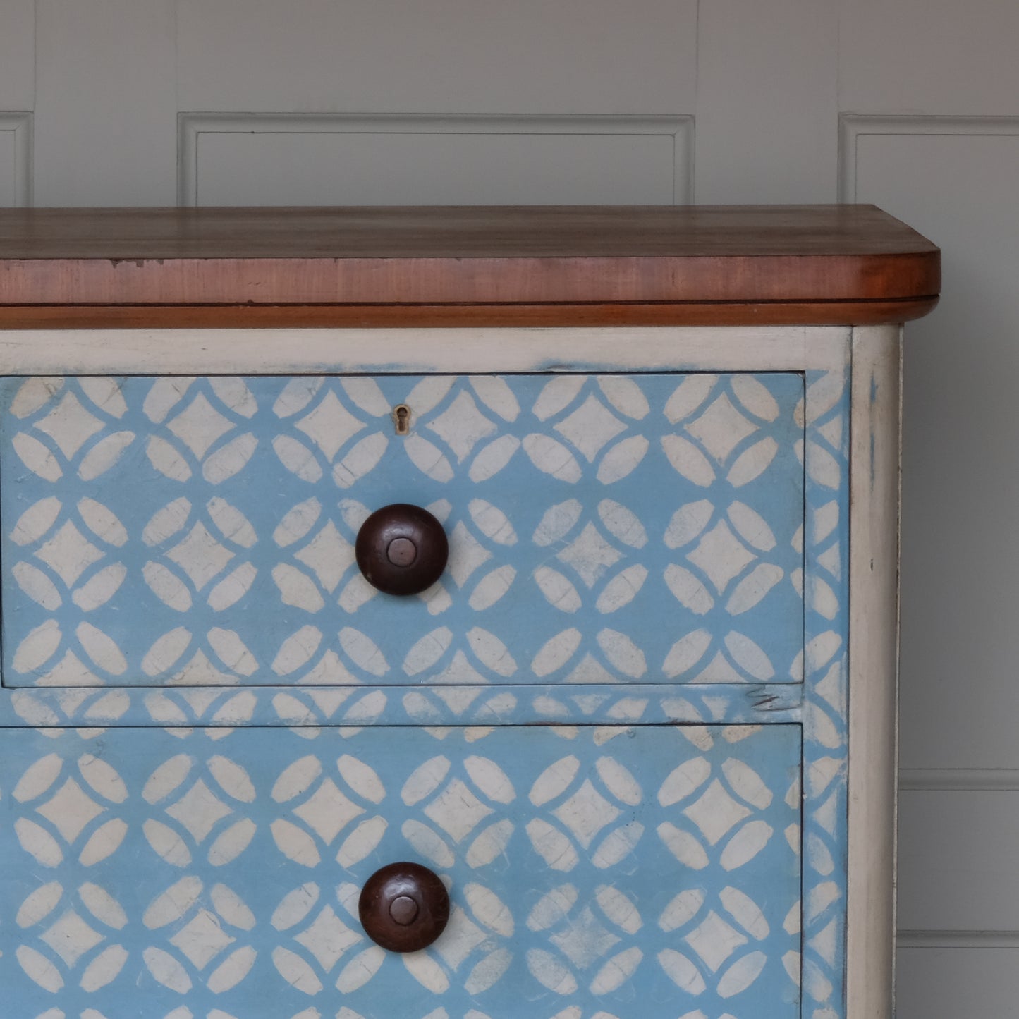 19TH CENTURY GEOMETRIC PAINTED CHEST OF DRAWERS