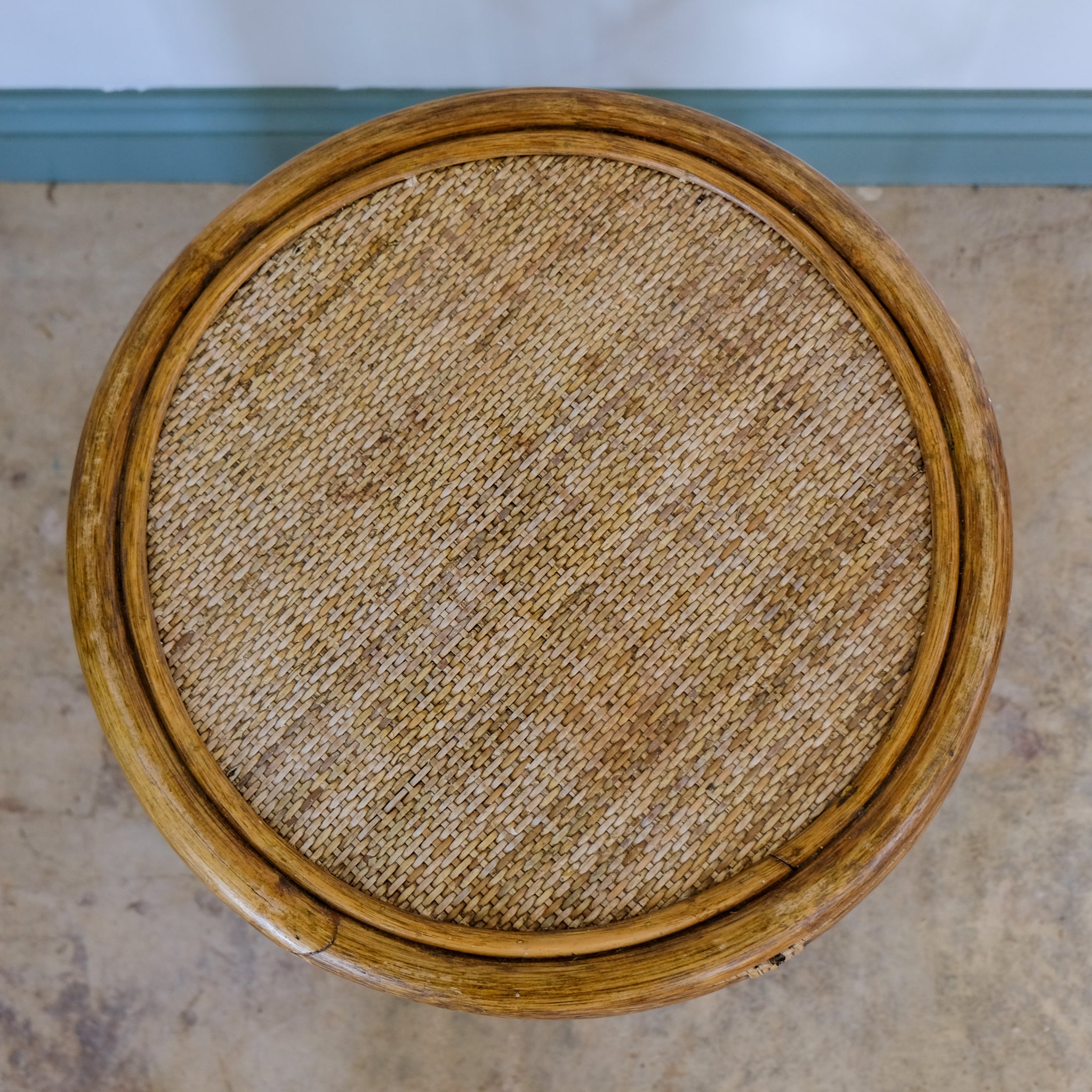 BAMBOO AND RATTAN DRUM SIDE TABLE