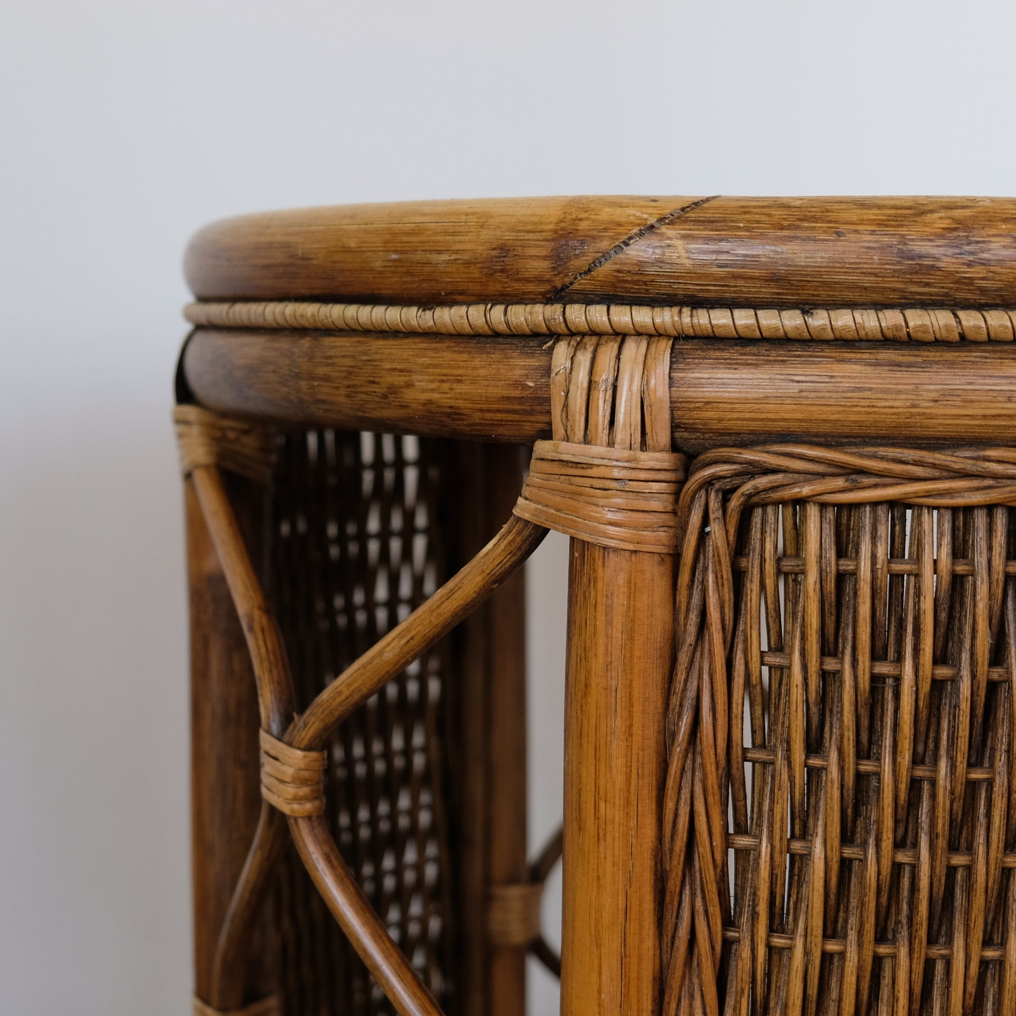 BAMBOO AND RATTAN DRUM SIDE TABLE