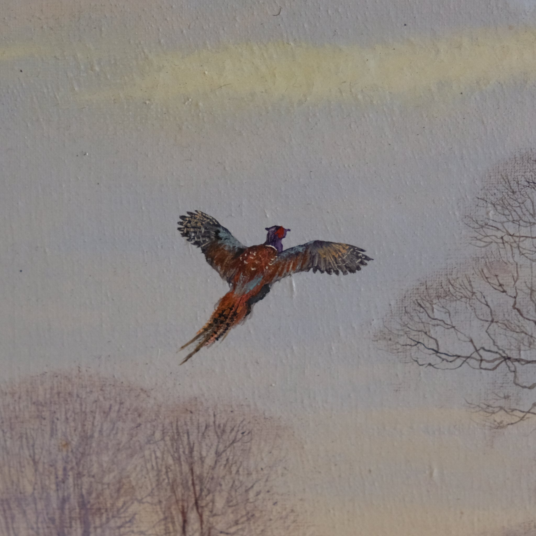 WINTER LANDSCAPE WITH A PHEASANT IN FLIGHT