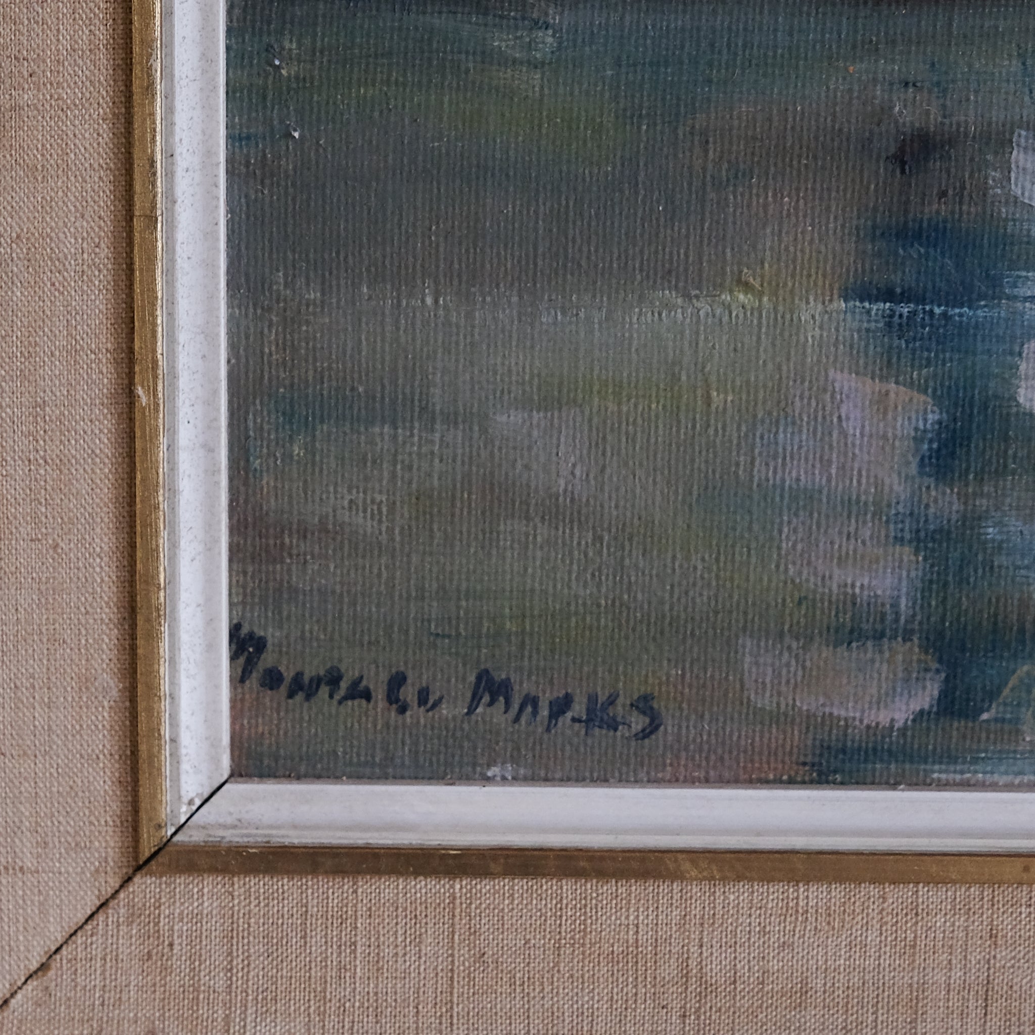 RIVER LANDSCAPE WITH TREES AND REFLECTIONS