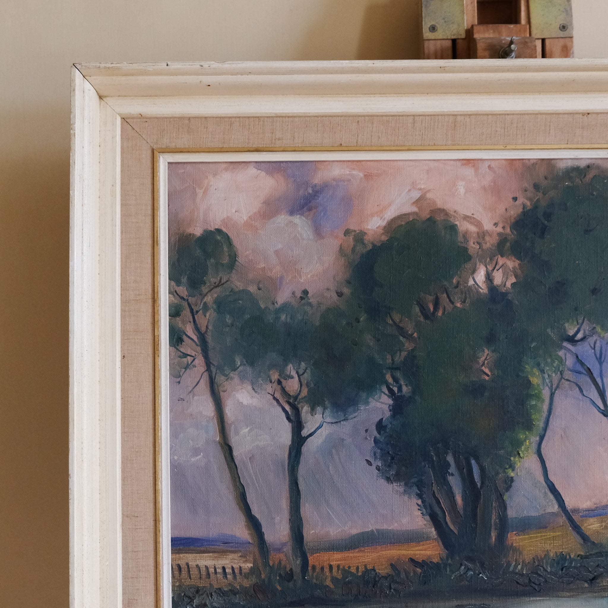 RIVER LANDSCAPE WITH TREES AND REFLECTIONS