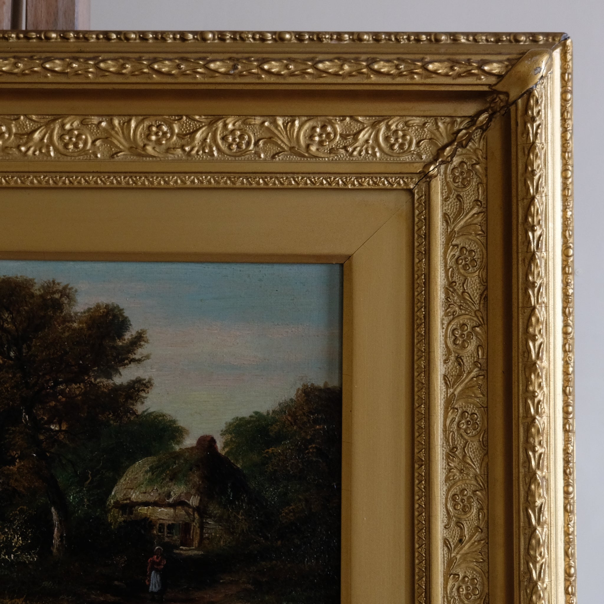 LANDSCAPE WITH A FIGURE BY A THATCHED COTTAGE BY JOHN WESTALL