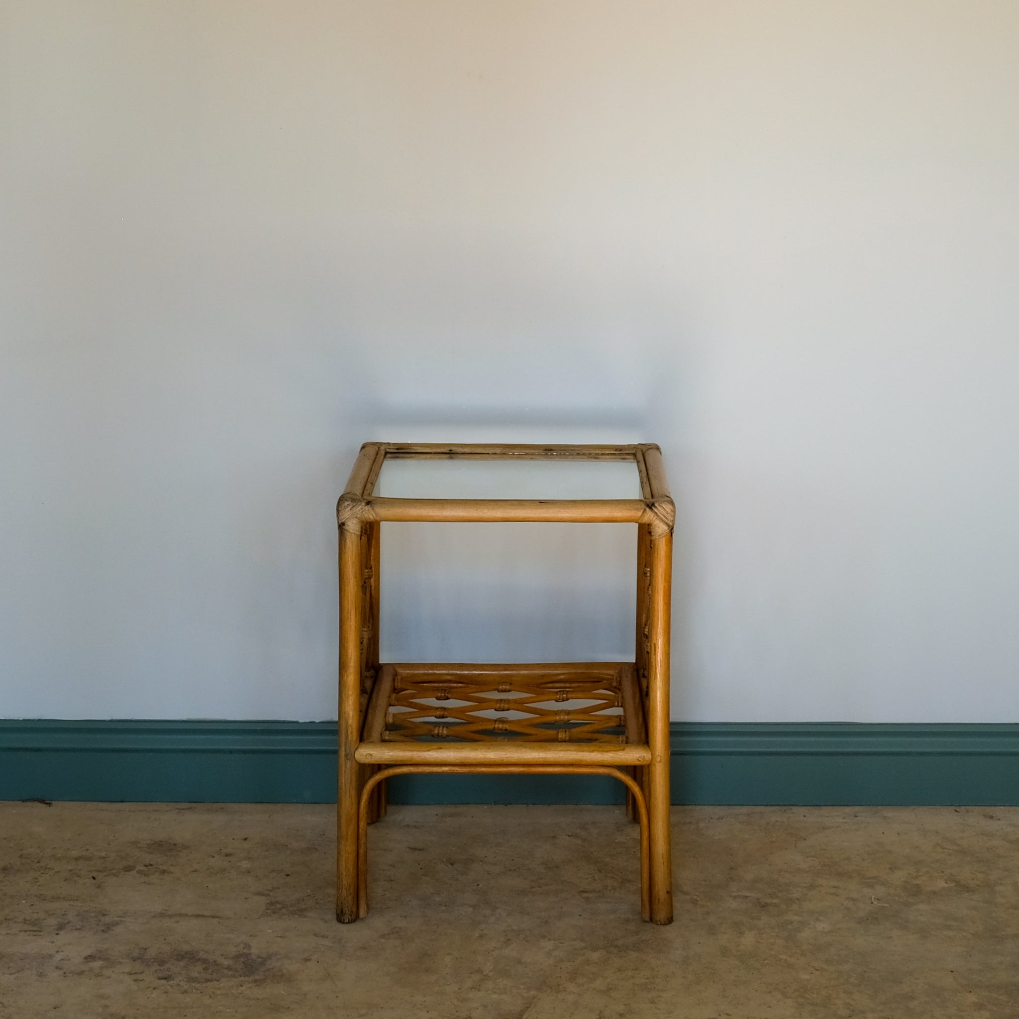 MID CENTURY BAMBOO AND RATTAN SIDE TABLE