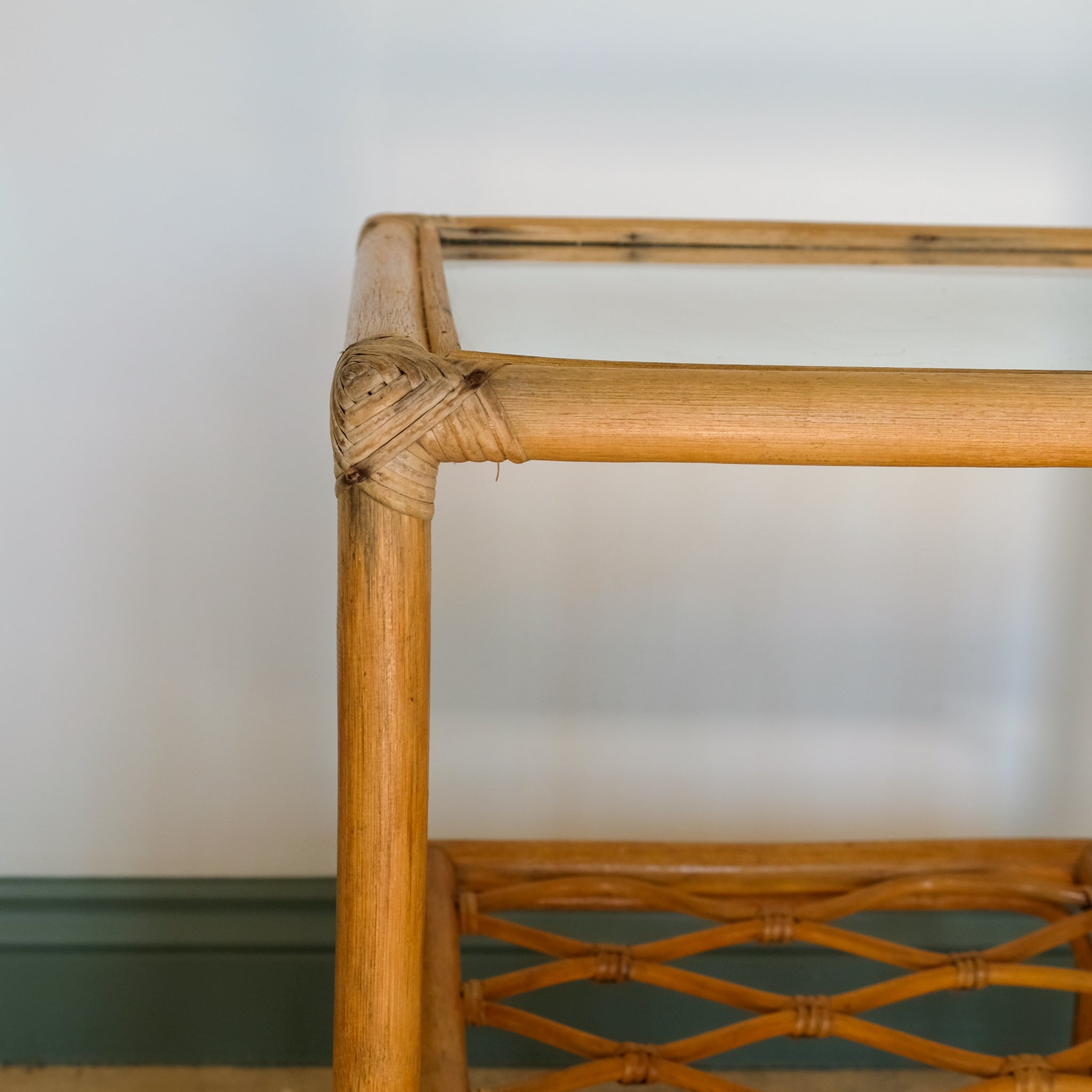 MID CENTURY BAMBOO AND RATTAN SIDE TABLE