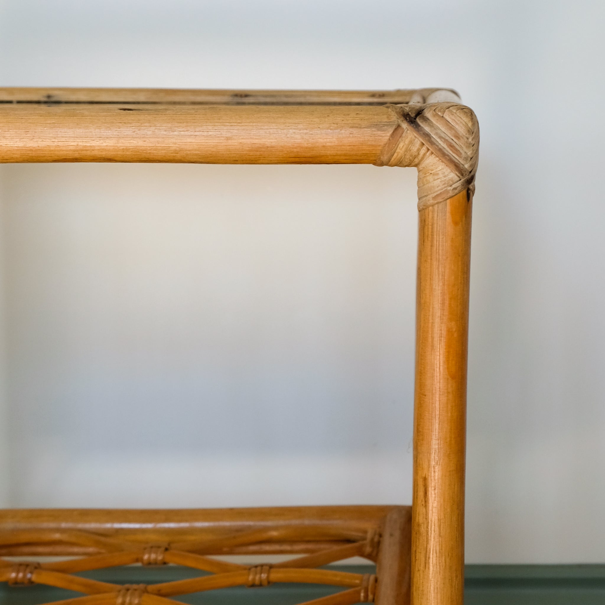 MID CENTURY BAMBOO AND RATTAN SIDE TABLE