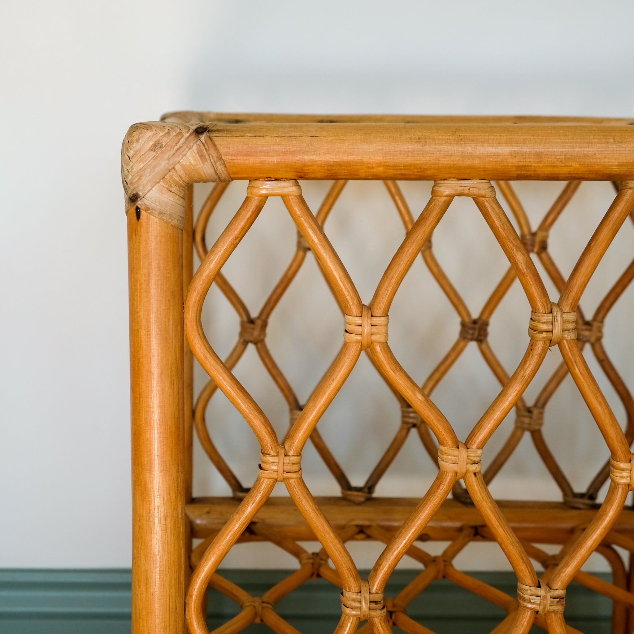MID CENTURY BAMBOO AND RATTAN SIDE TABLE