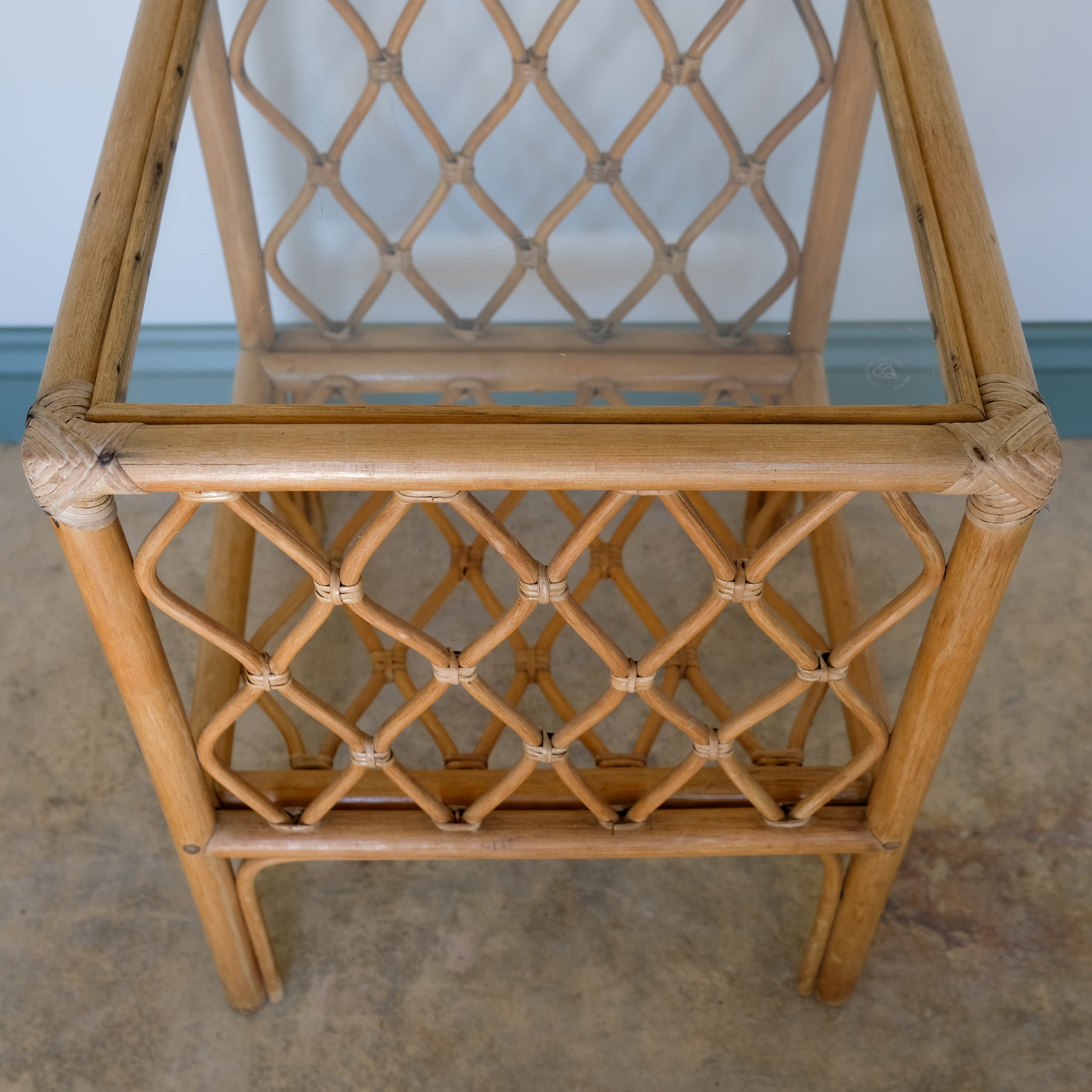 MID CENTURY BAMBOO AND RATTAN SIDE TABLE