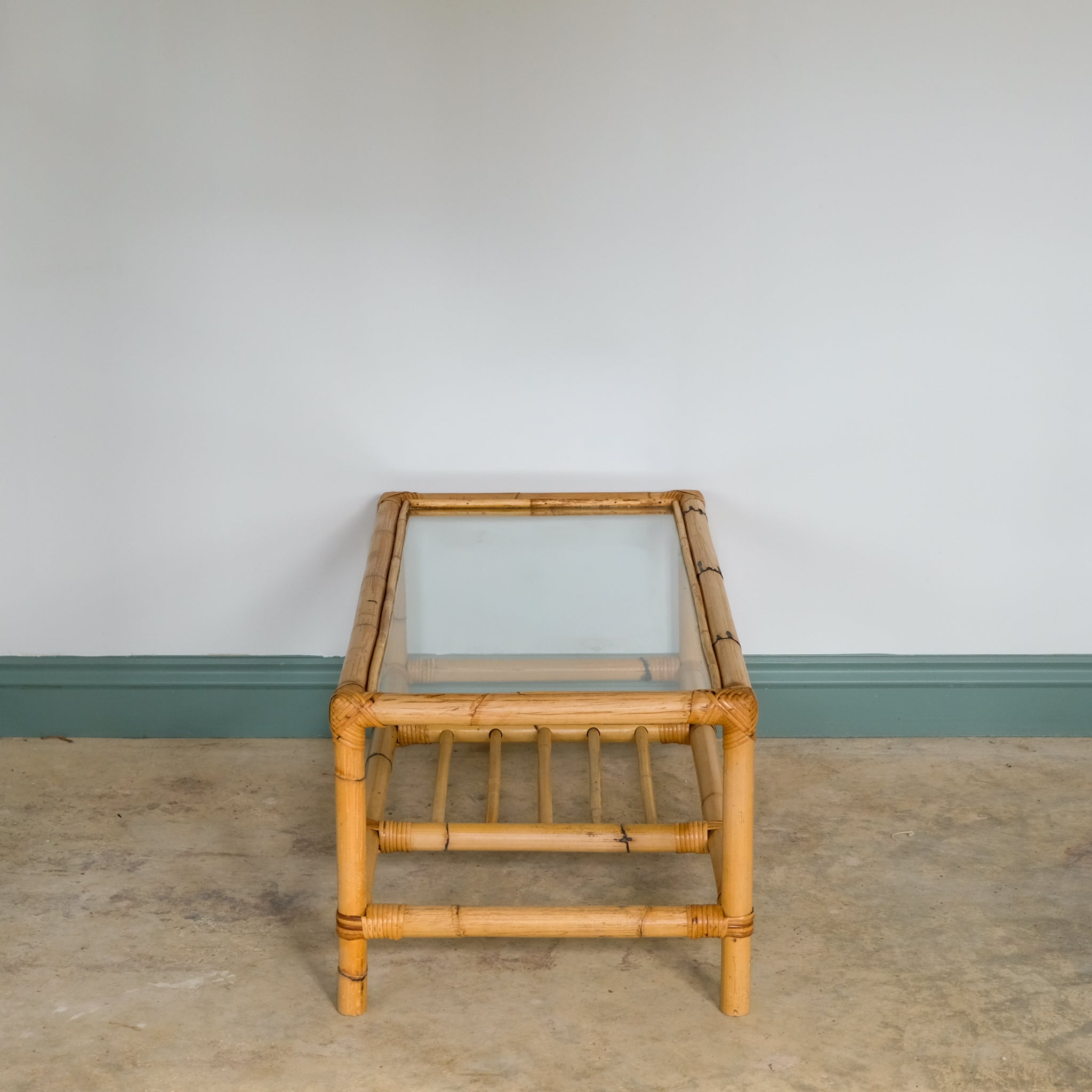 MID CENTURY BAMBOO AND RATTAN LOW COFFEE TABLE