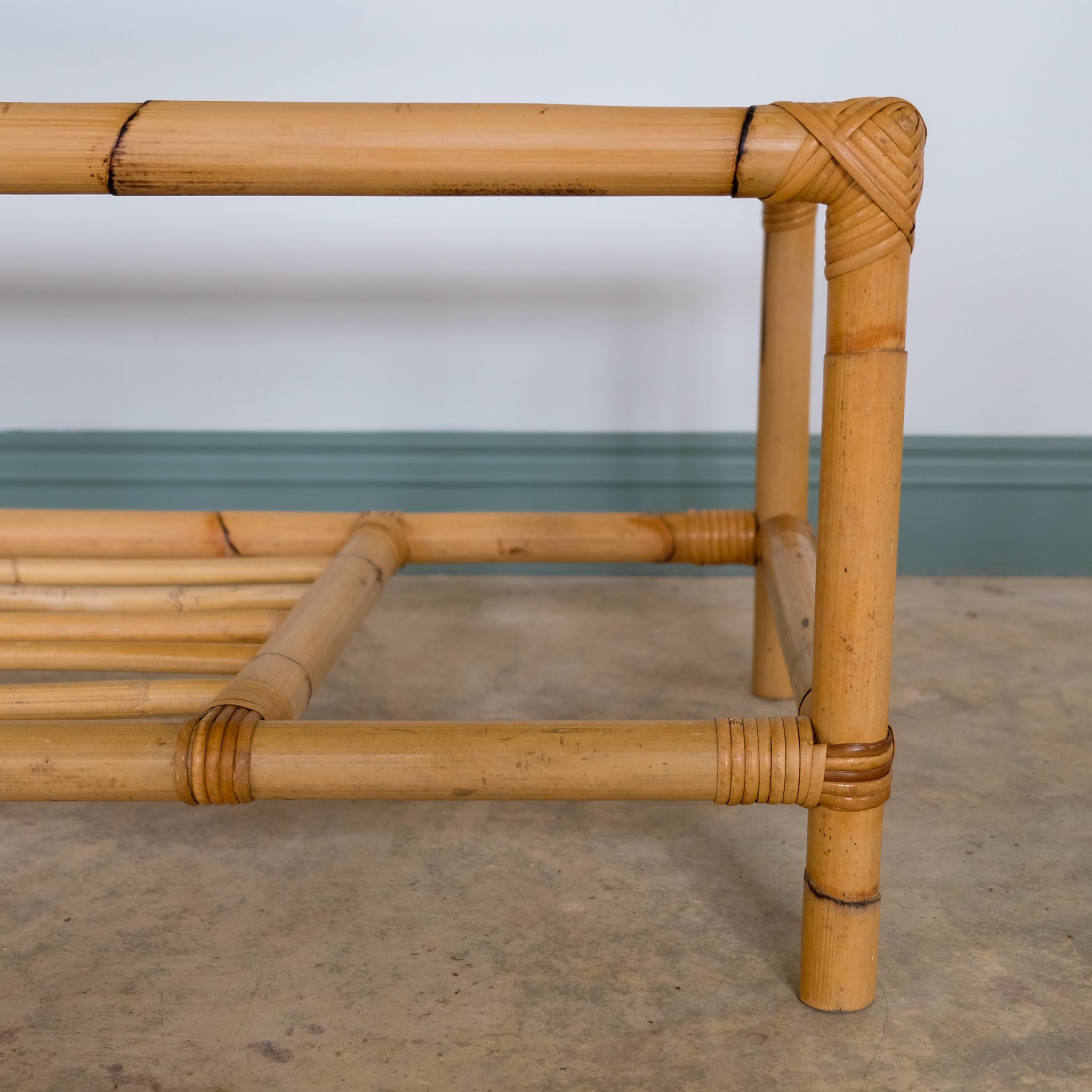 MID CENTURY BAMBOO AND RATTAN LOW COFFEE TABLE