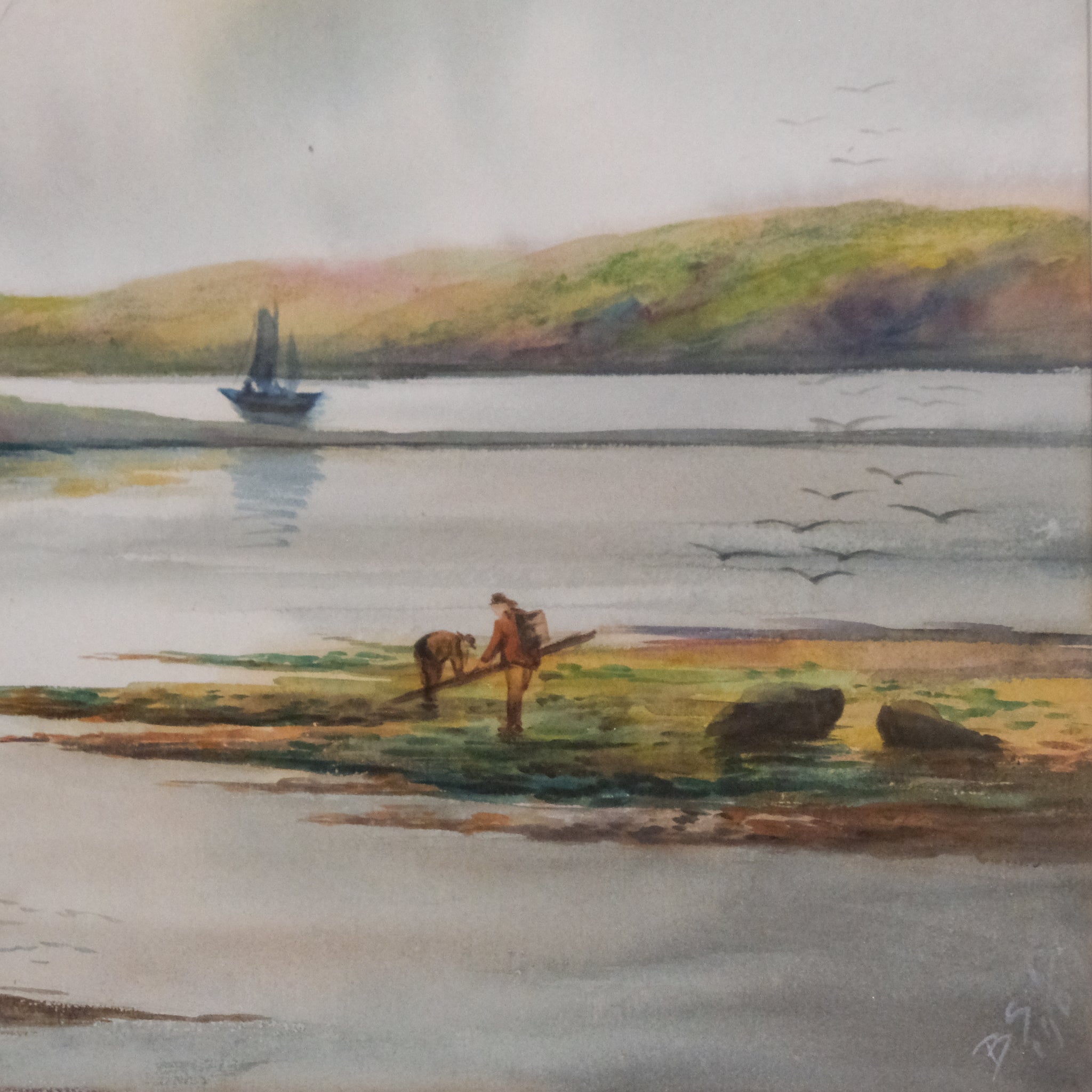 Estuary Scene with Fishing Boats and Cockle Pickers