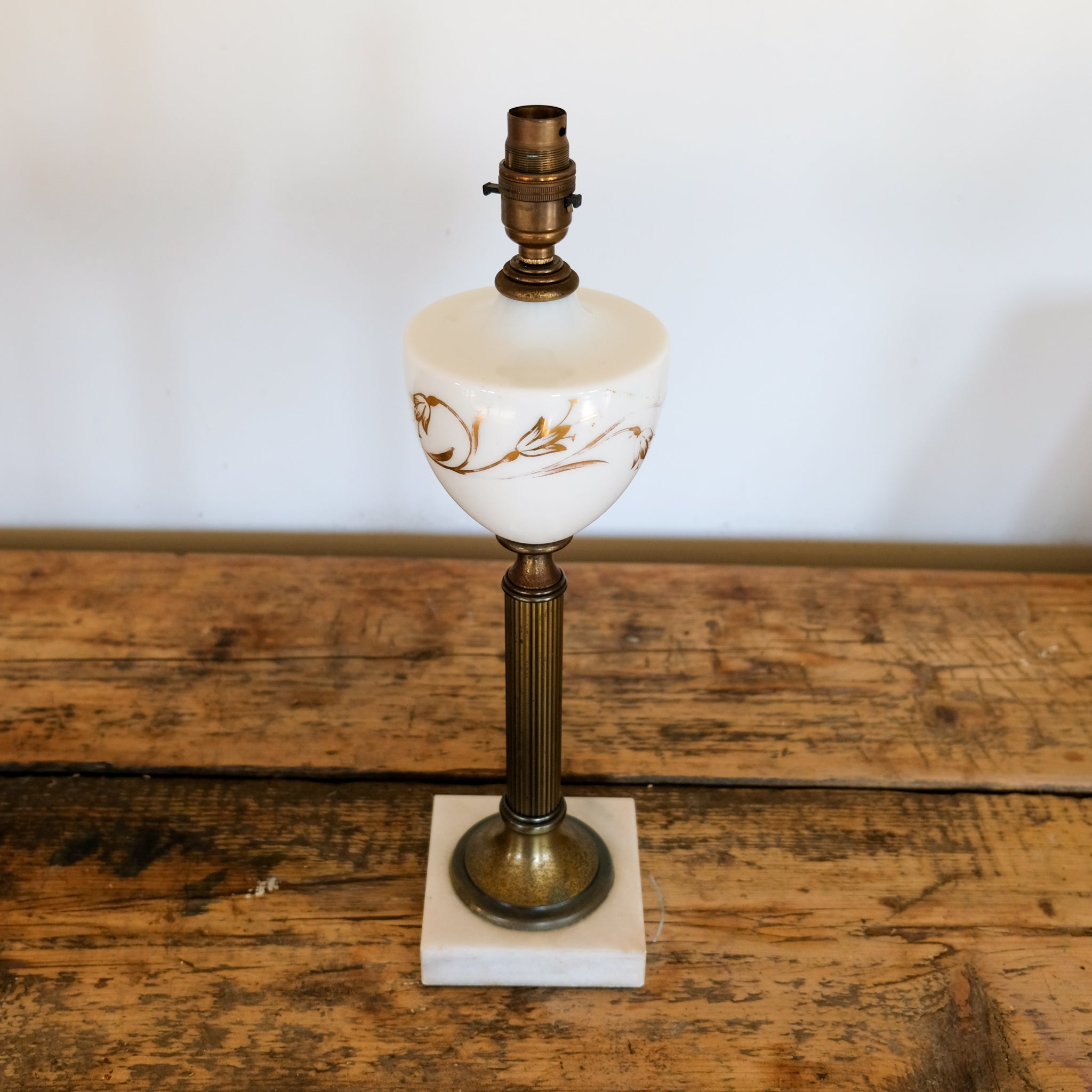 Elegant Brass Table Lamp with Reeded Brass Column