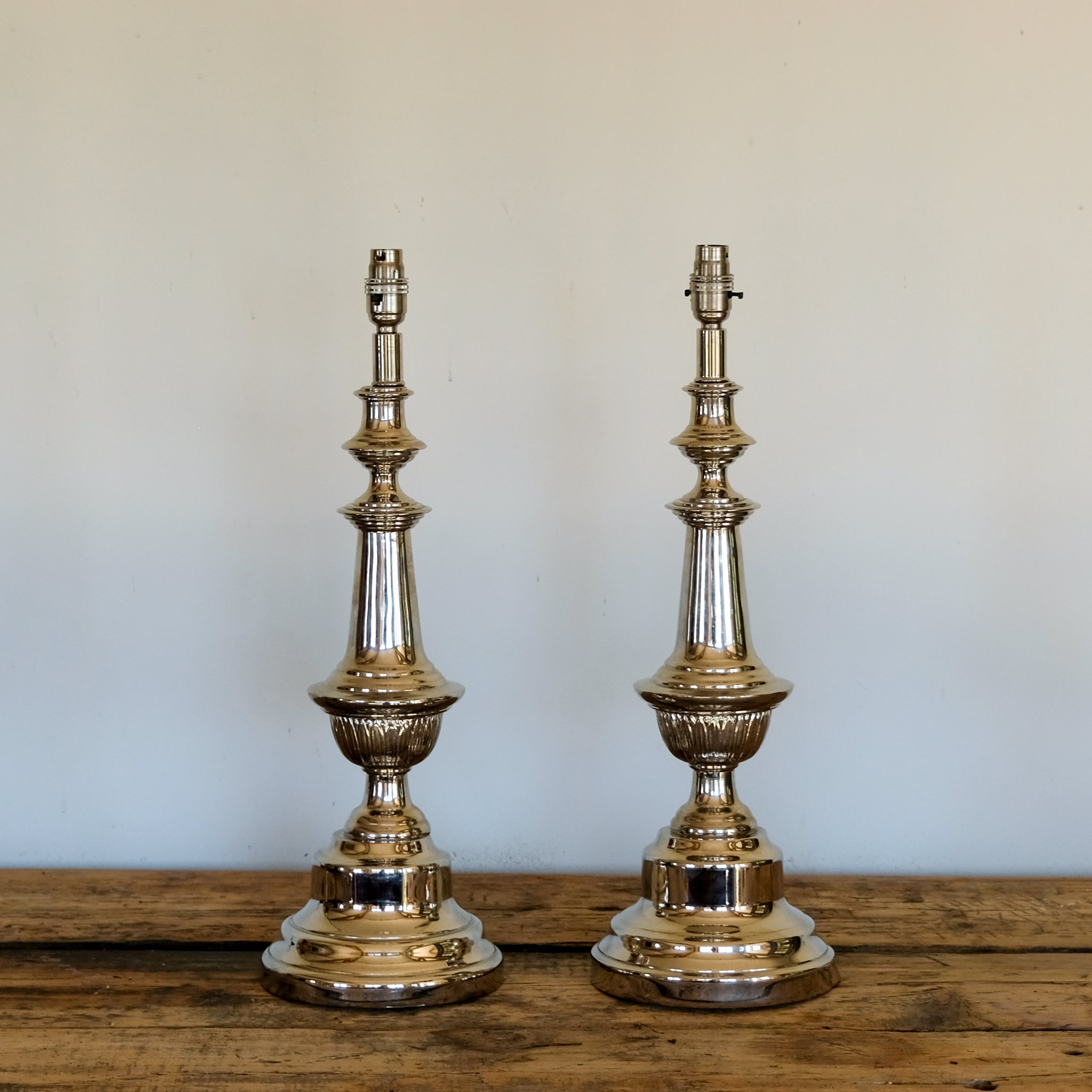 SUPERB PAIR OF FRENCH NICKEL-PLATED TABLE LAMPS