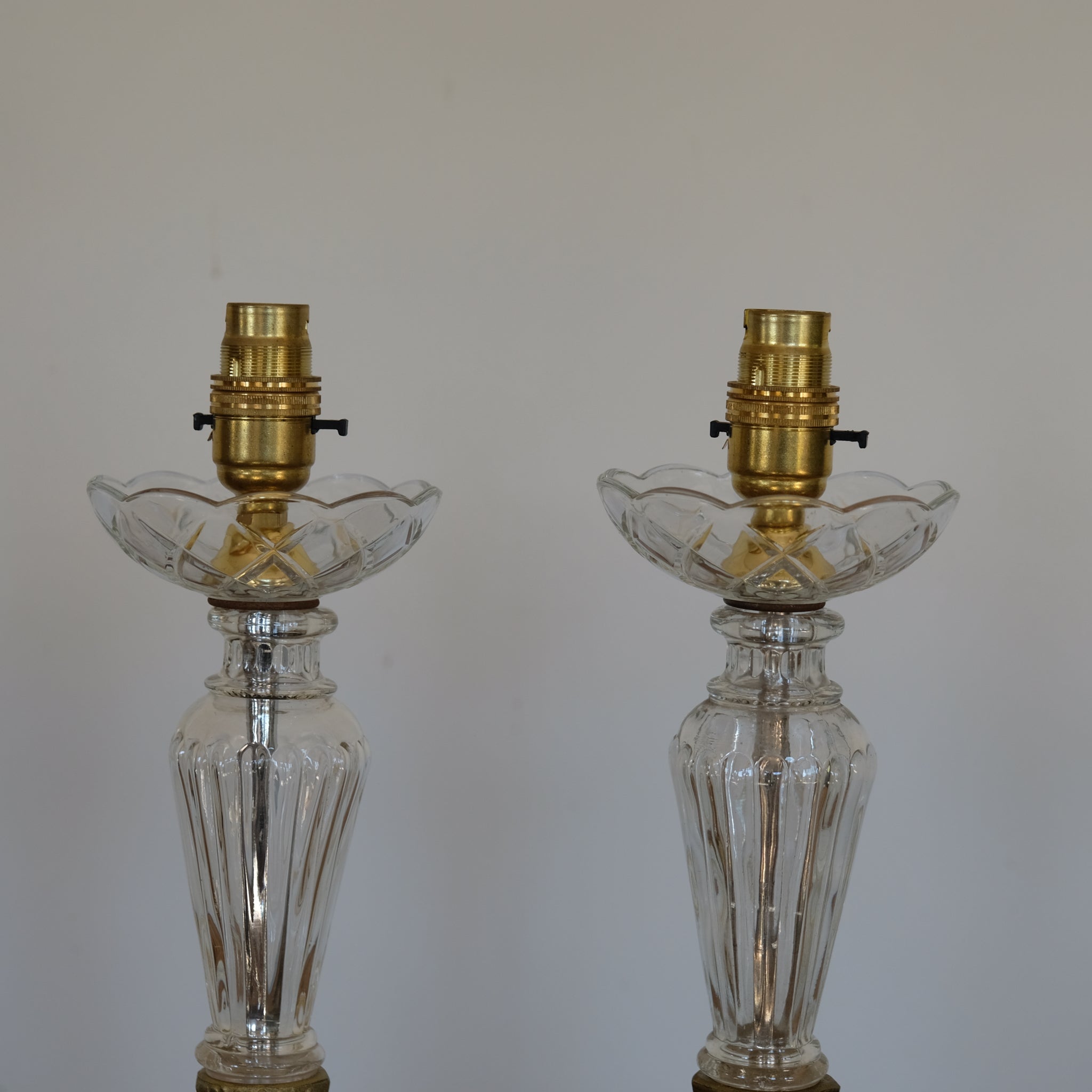 Pair of 1930s Glass and Gilded Cherub Table Lamps