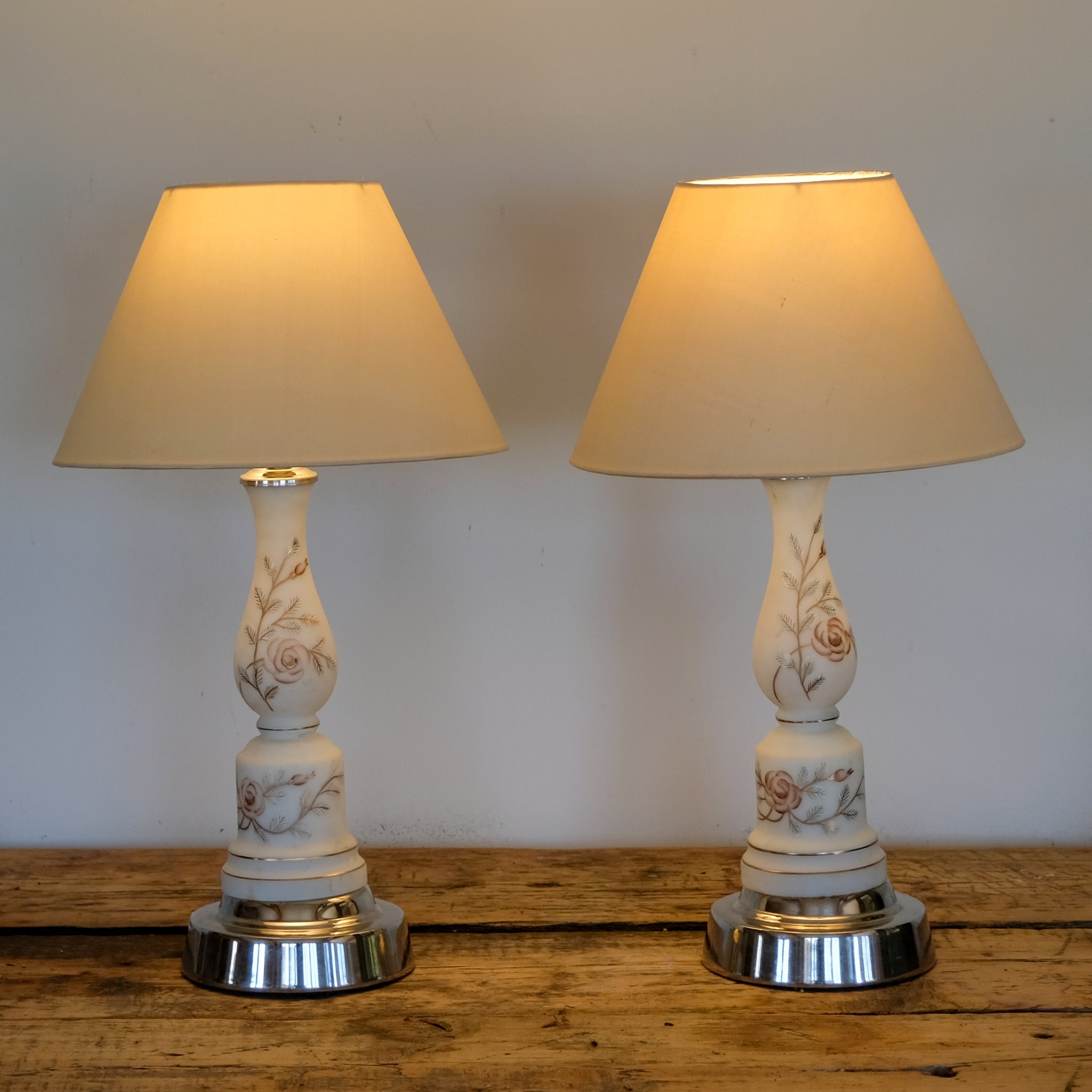 Pair of 1920s Milk Glass Table Lamps