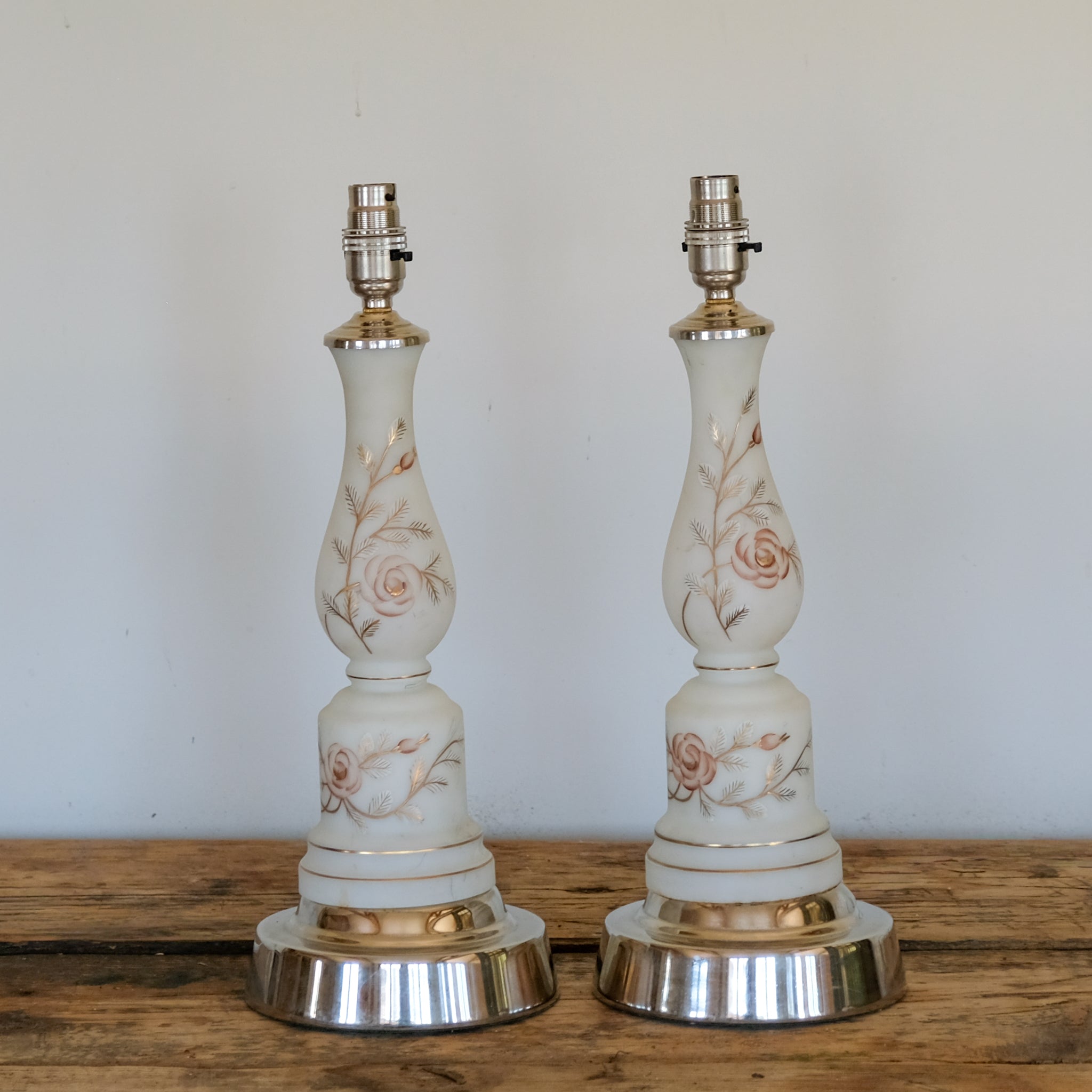 Pair of 1920s Milk Glass Table Lamps