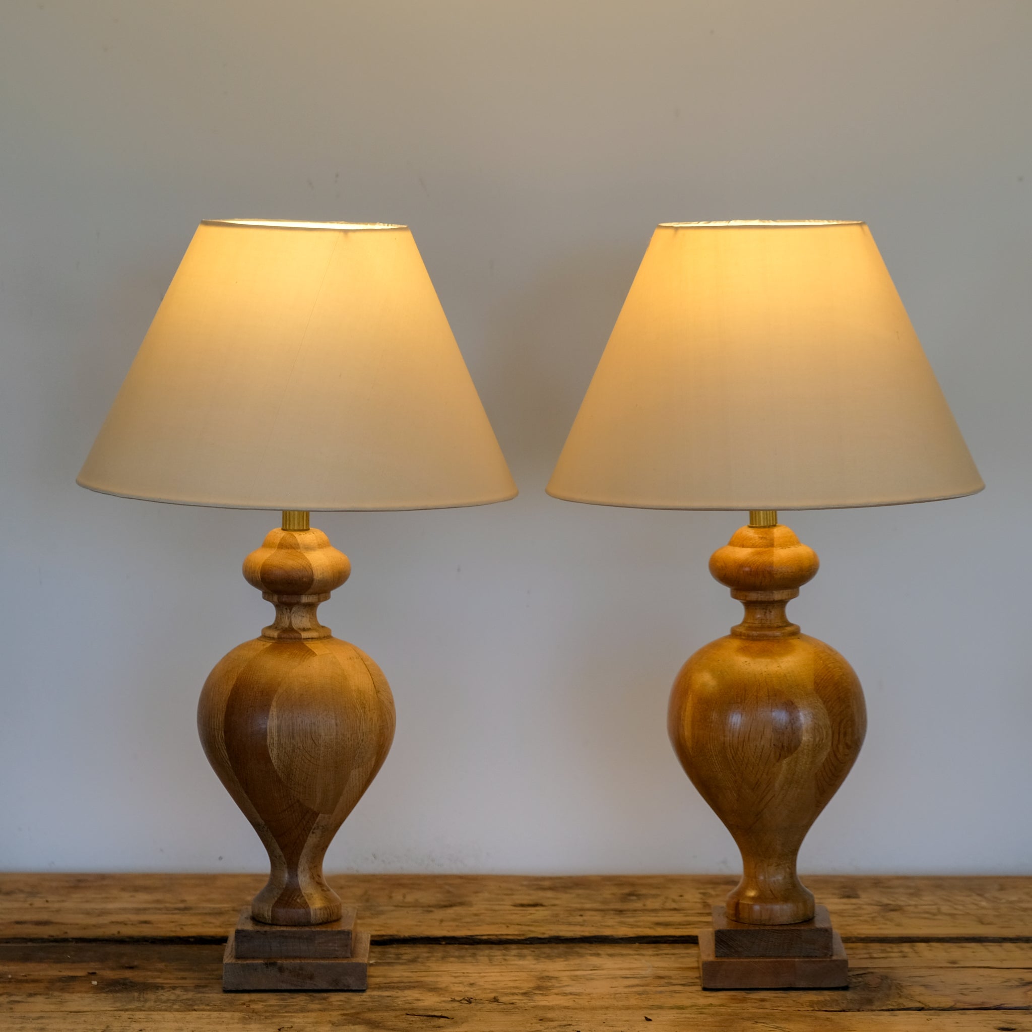 Pair of Vintage Oak Urn Table Lamps