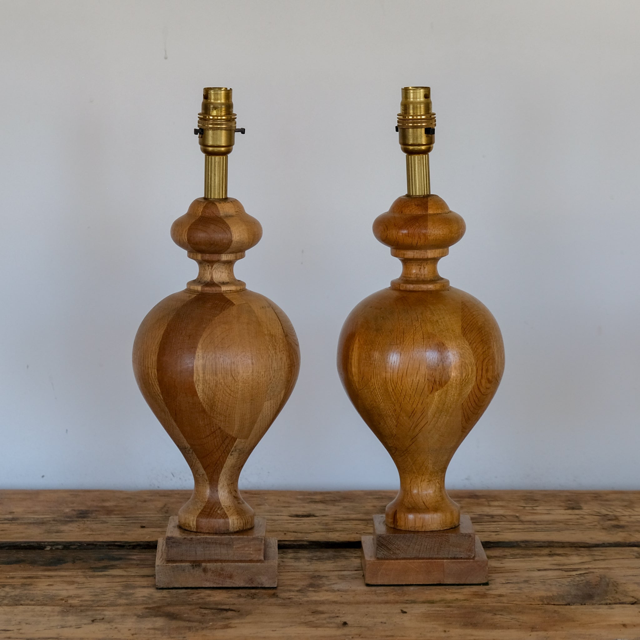 Pair of Vintage Oak Urn Table Lamps