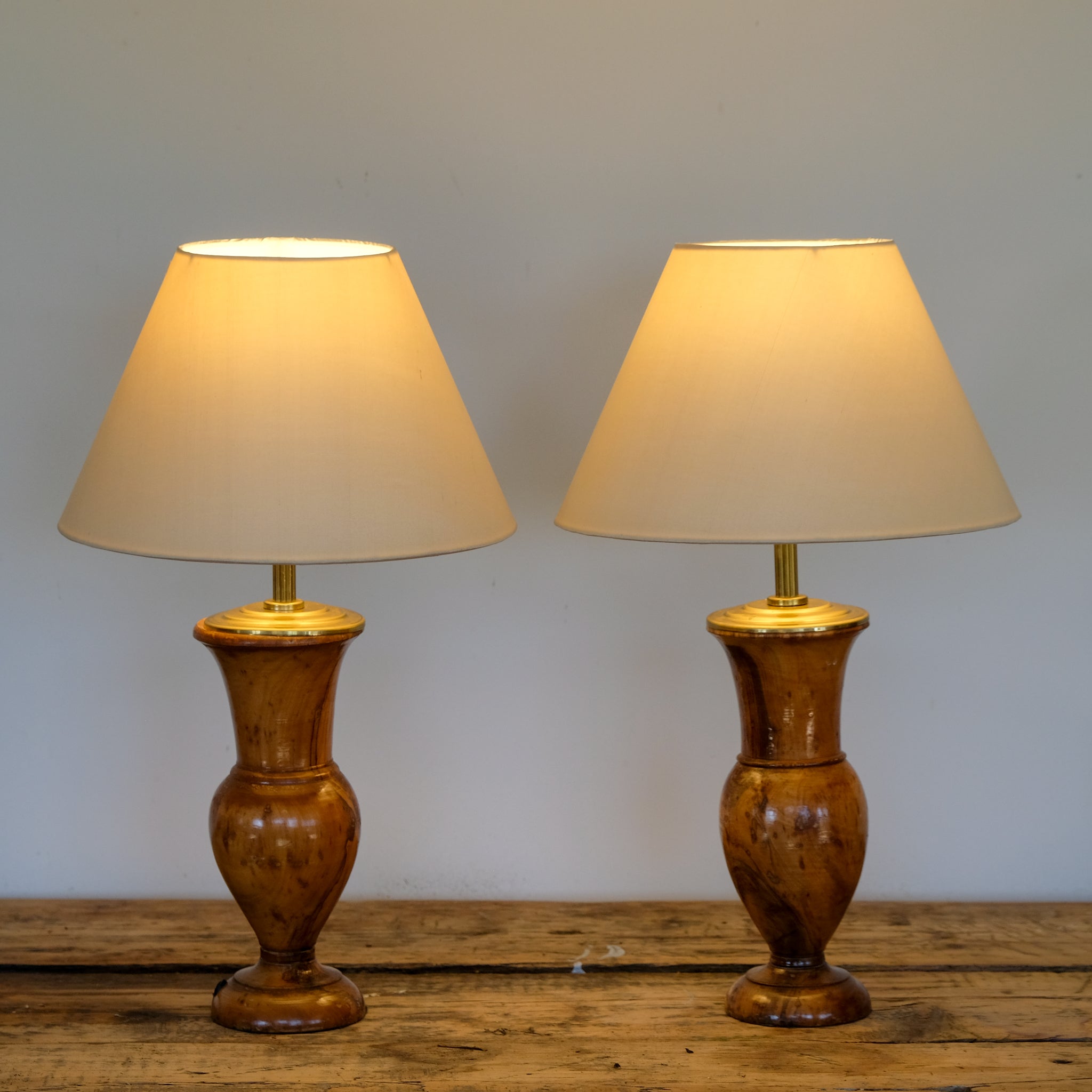 Pair of Figured Wooden Table Lamps