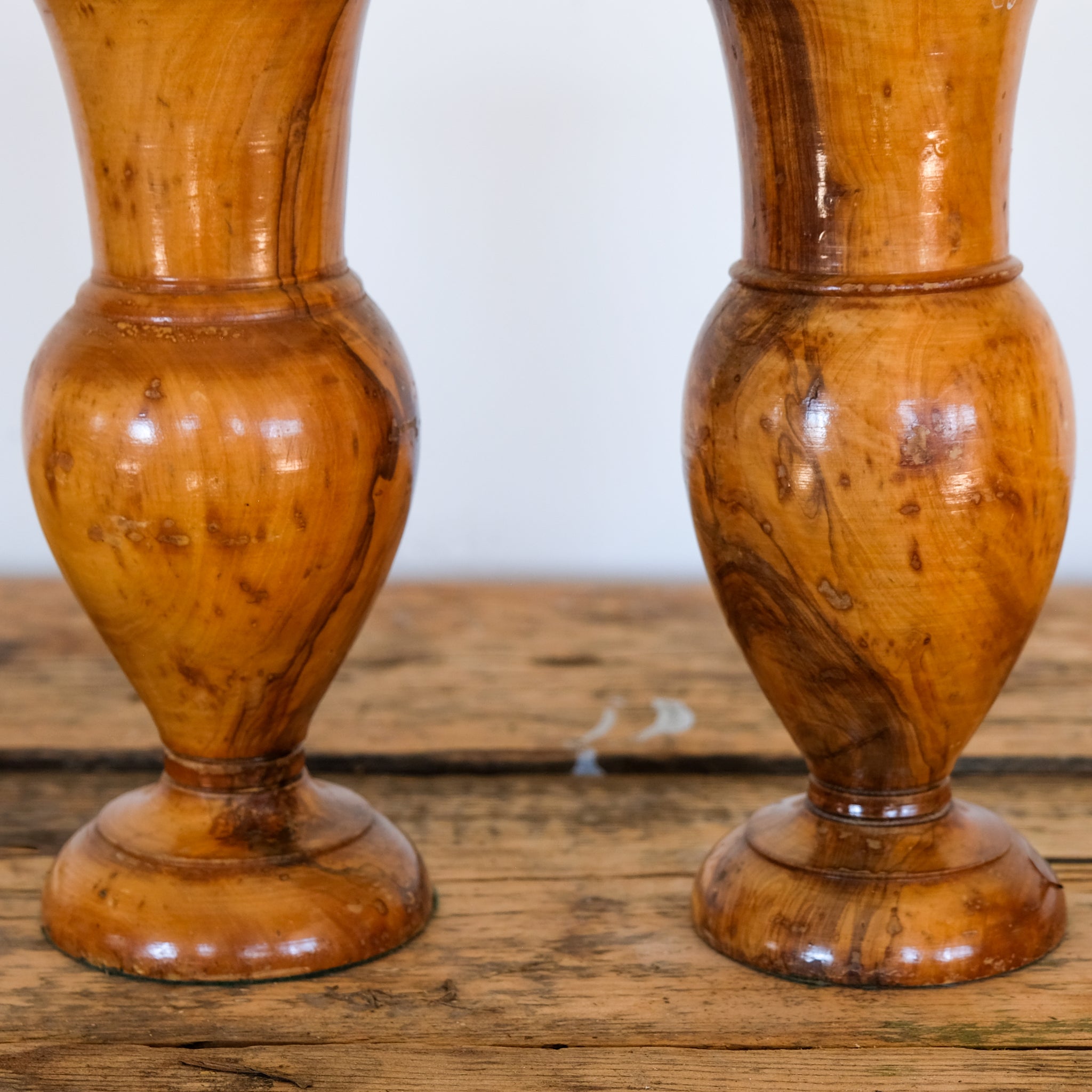 Pair of Figured Wooden Table Lamps