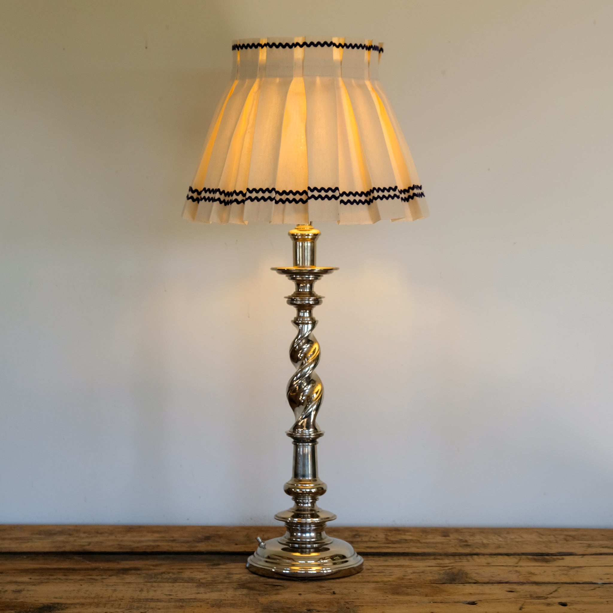 Exceptional Tall Nickel-Plated Barley Twist Table Lamp